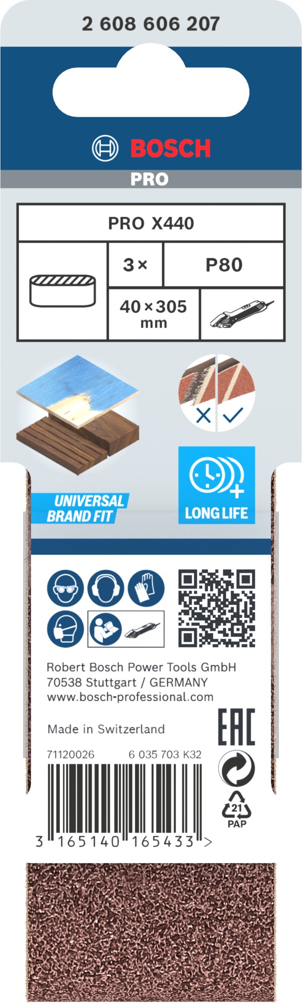 Banda de lija PRO X440, 40 x 305 mm, G80, 50 unidades