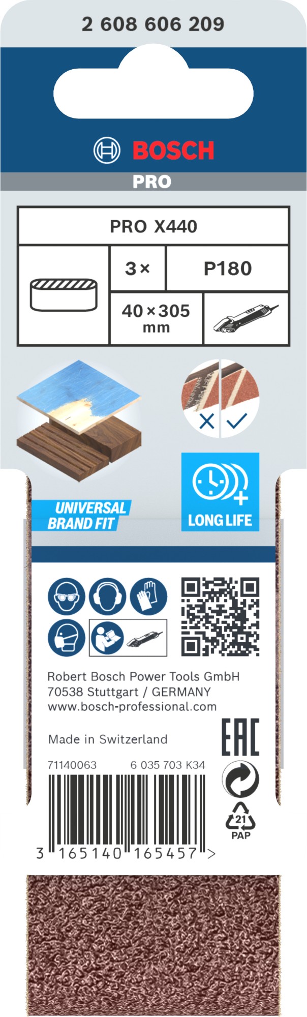 Banda de lija PRO X440, 40 x 305 mm, G180, 3 unidades