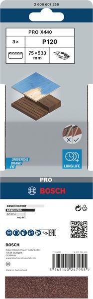 Banda de lija PRO X440, 75 x 533 mm, G120, 3 unidades