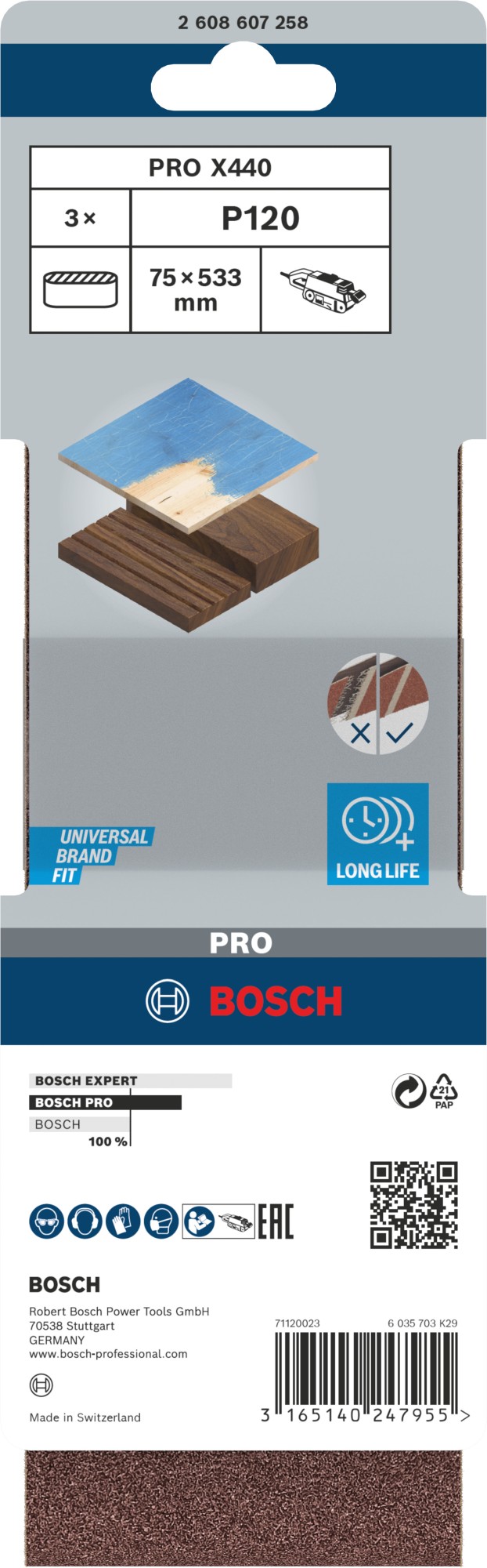 Banda de lija PRO X440, 75 x 533 mm, G120, 3 unidades