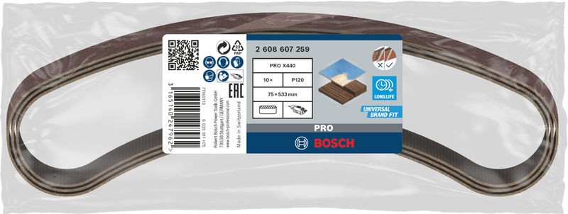 Banda de lija PRO X440, 75 x 533 mm, G120, 10 unidades