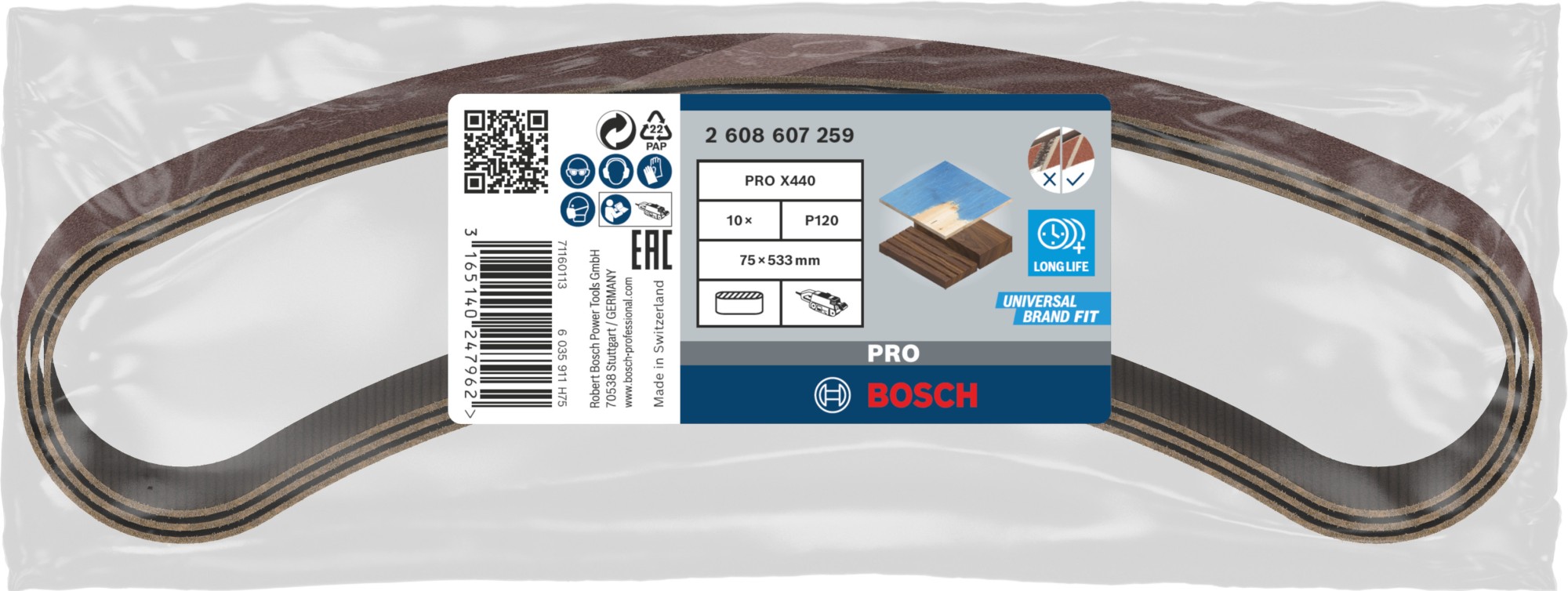 Banda de lija PRO X440, 75 x 533 mm, G120, 10 unidades