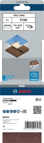Banda de lija PRO X440, 75 x 533 mm, G180, 3 unidades