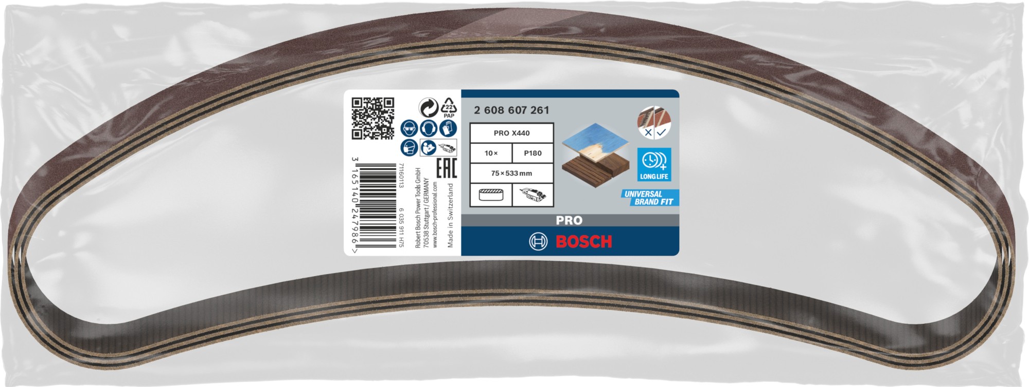 Banda de lija PRO X440, 75 x 533 mm, G180, 10 unidades