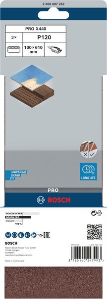 Banda de lija PRO X440, 100 x 610 mm, G120, 3 unidades