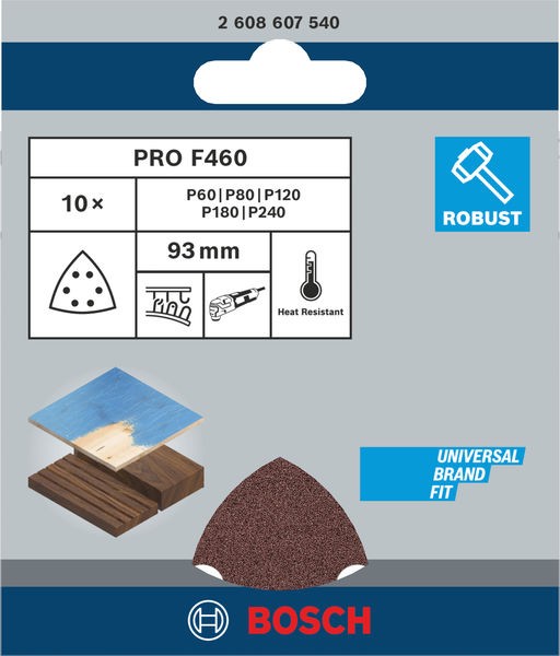 PRO F460 Sanding Sheet, 93 x 93 mm, G60, G80, G120, G180, G240, 10 pcs. 93x93 mm; 60; 80; 120; 180; 240