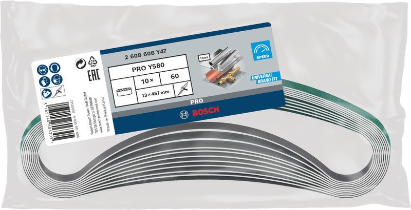 Banda de lija PRO Y580, 13 x 457 mm, G60, 10 unidades