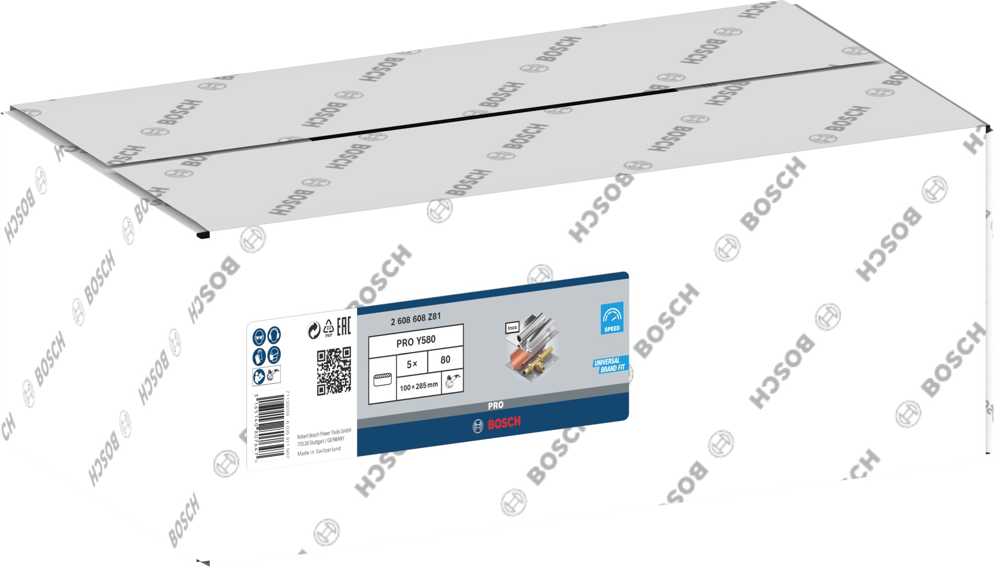 Banda de lija PRO Y580, 100 x 285 mm, 90 mm, G80, 5 unidades