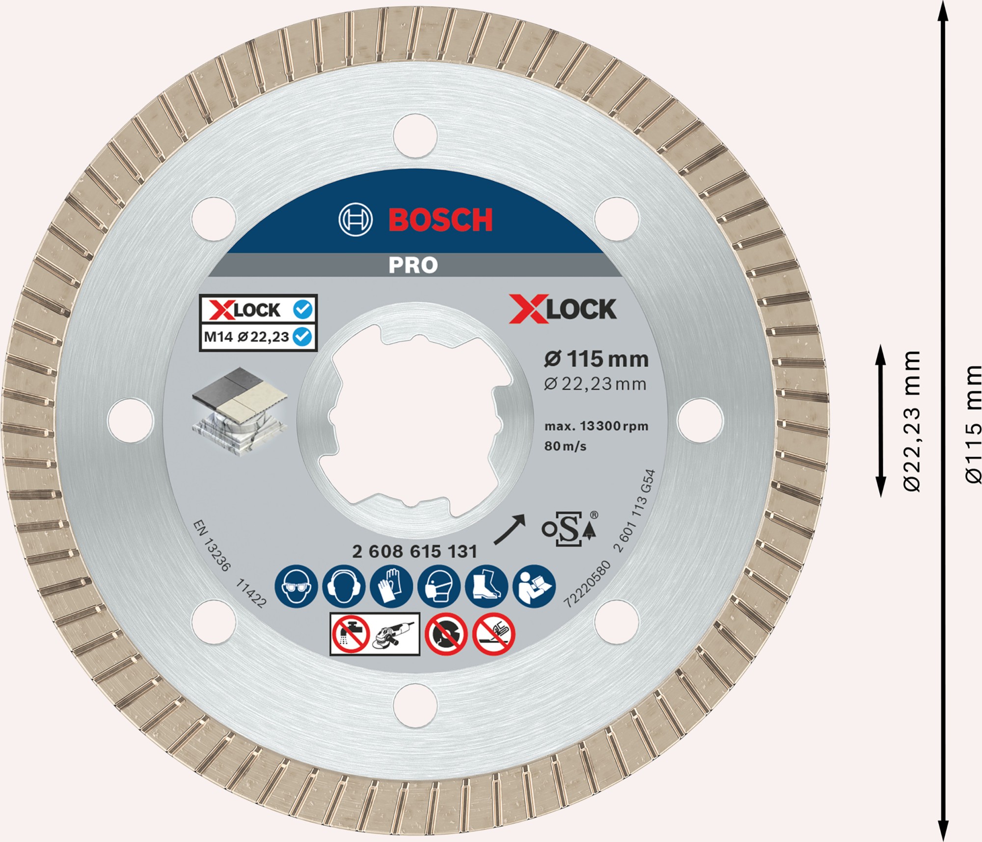 Disco de diamante PRO Ceramic X-Lock, 115 x 22,23 mm, 22,23 mm
