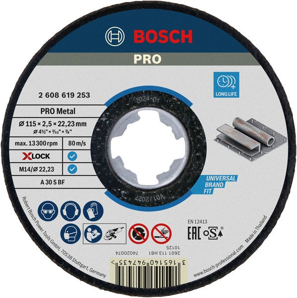 Disco de corte abrasivo PRO Metal, 115 x 2,5 x 22,23 mm, X-Lock, recto