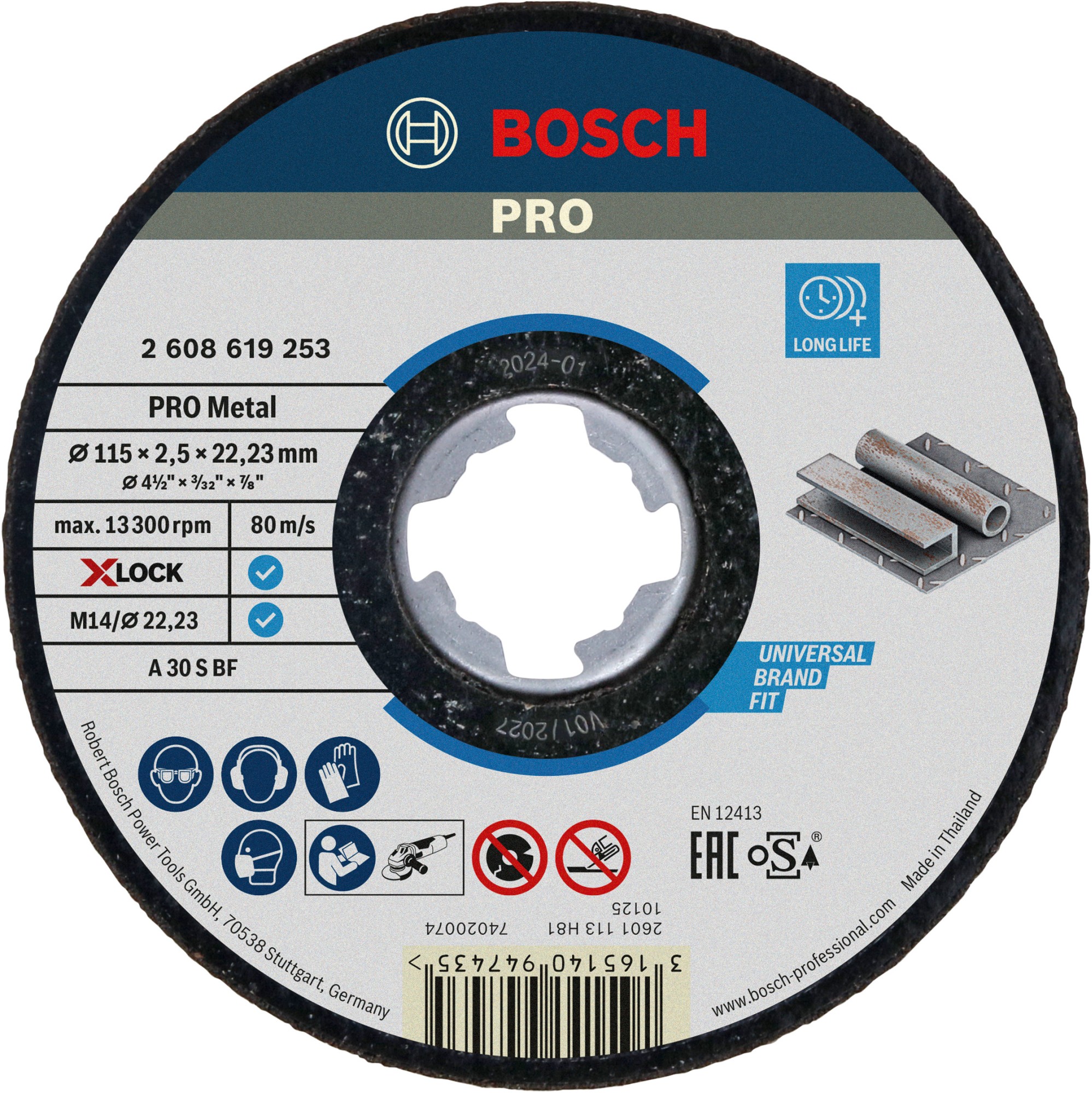 Disco de corte abrasivo PRO Metal, 115 x 2,5 x 22,23 mm, X-Lock, recto