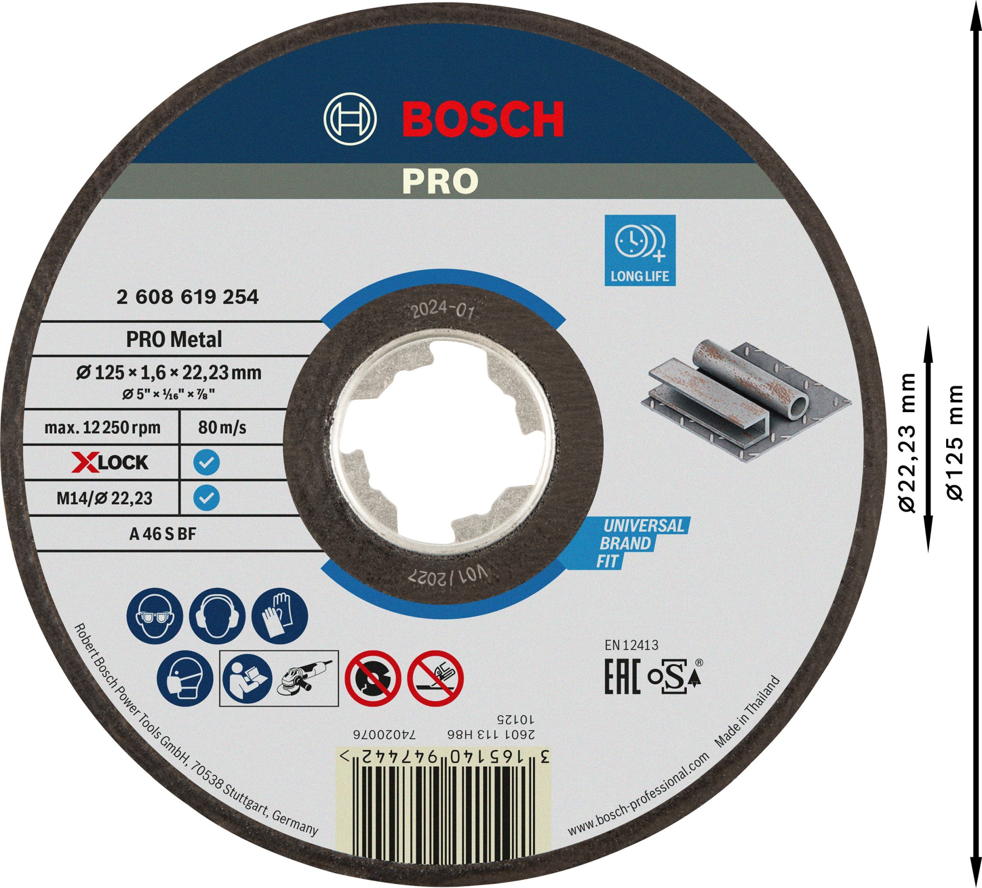 Disco de corte abrasivo PRO Metal, 125 x 1,6 x 22,23 mm, X-Lock