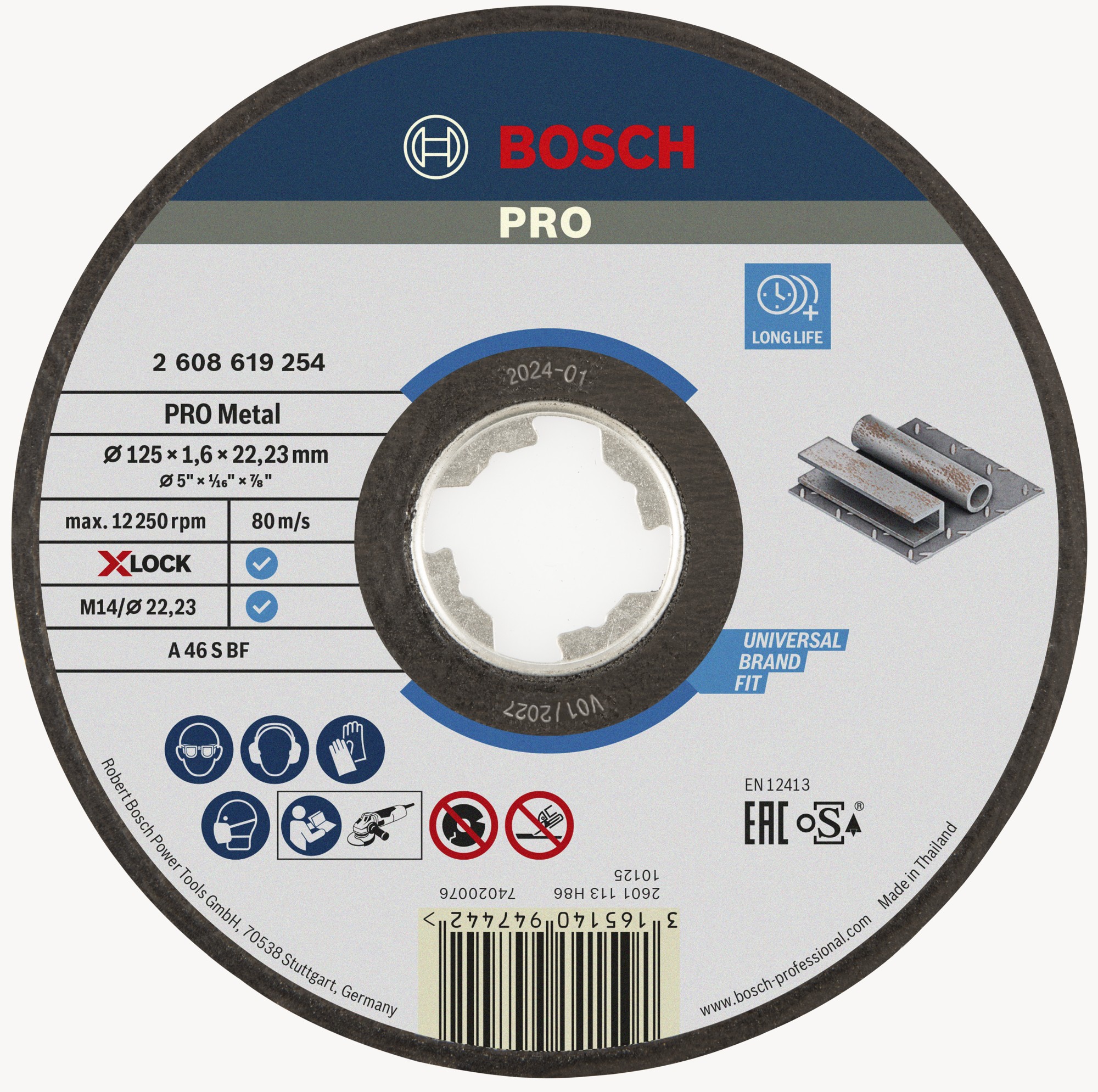 Disco de corte abrasivo PRO Metal, 125 x 1,6 x 22,23 mm, X-Lock
