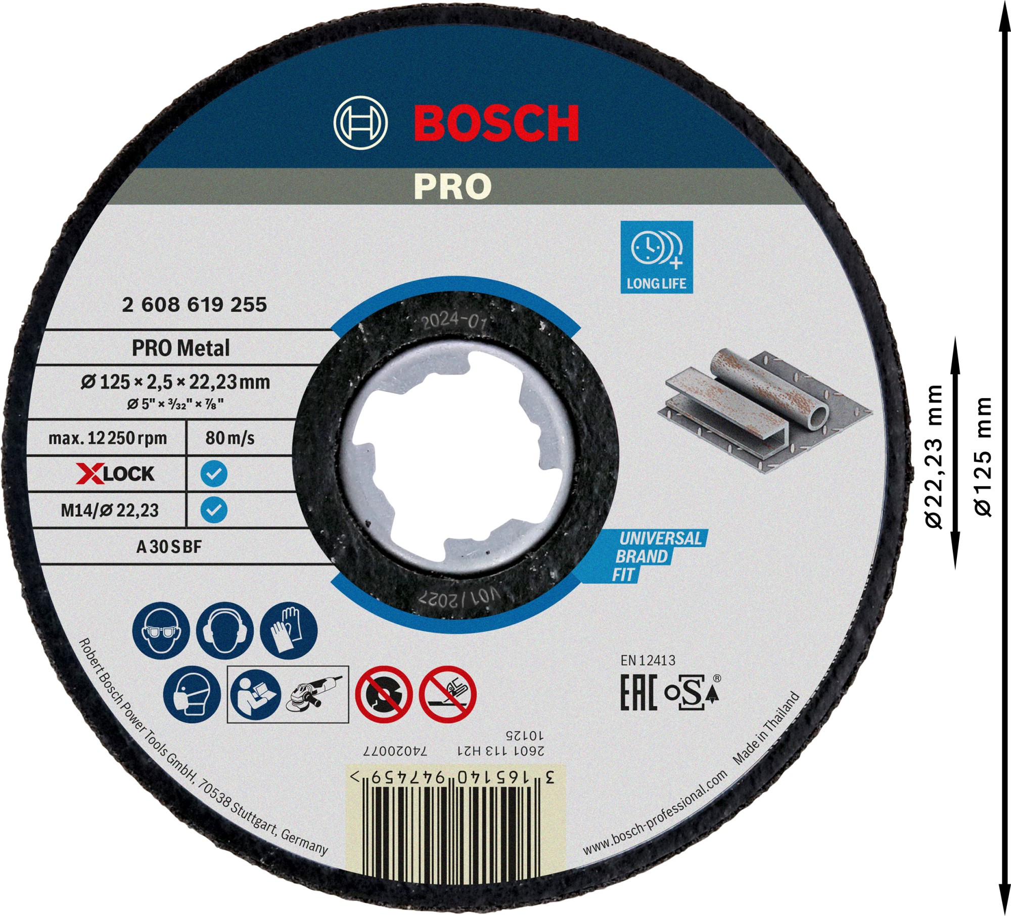 Disco de corte abrasivo PRO Metal, 125 x 2,5 x 22,23 mm, X-Lock, recto
