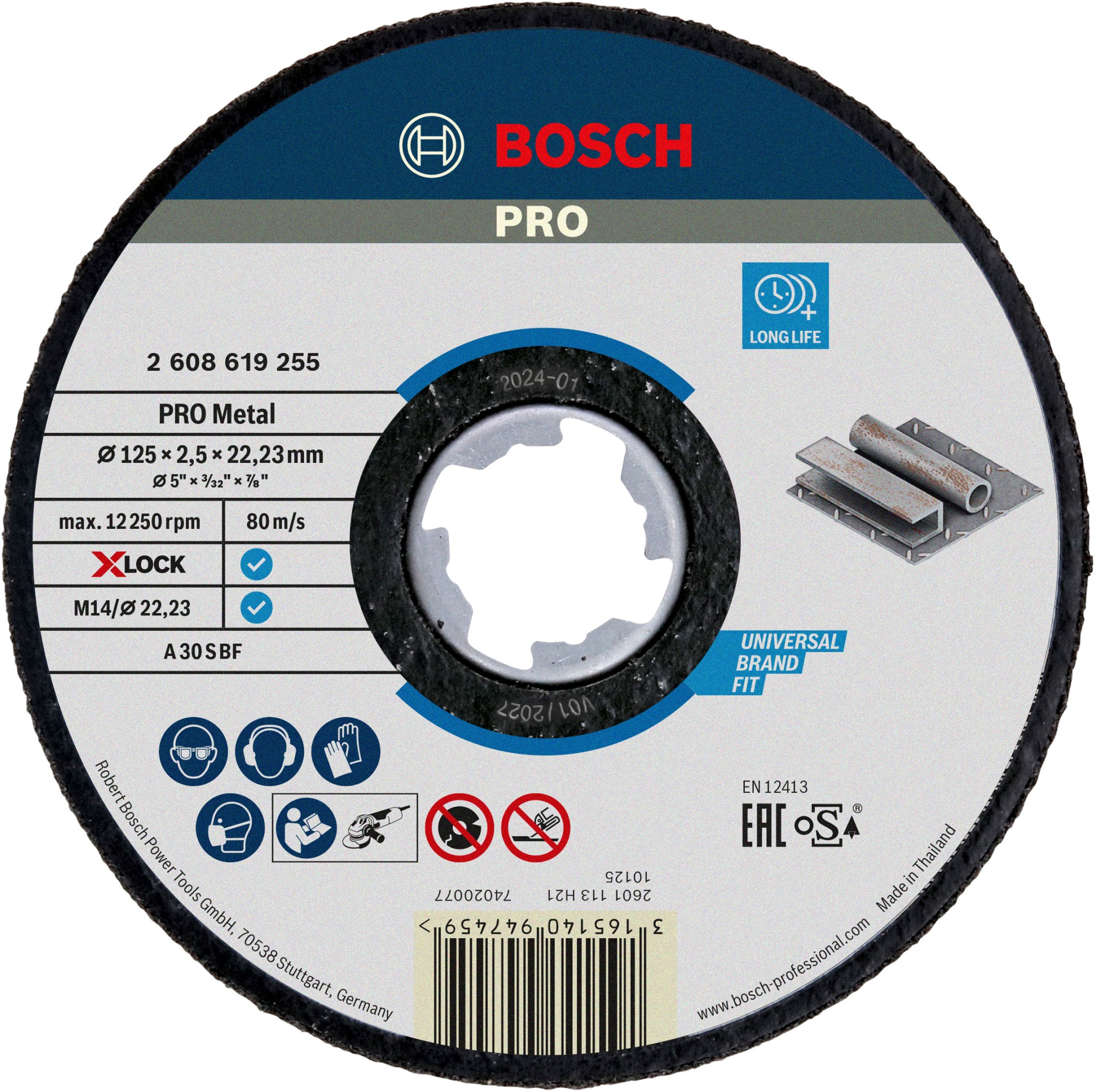Disco de corte abrasivo PRO Metal, 125 x 2,5 x 22,23 mm, X-Lock, recto