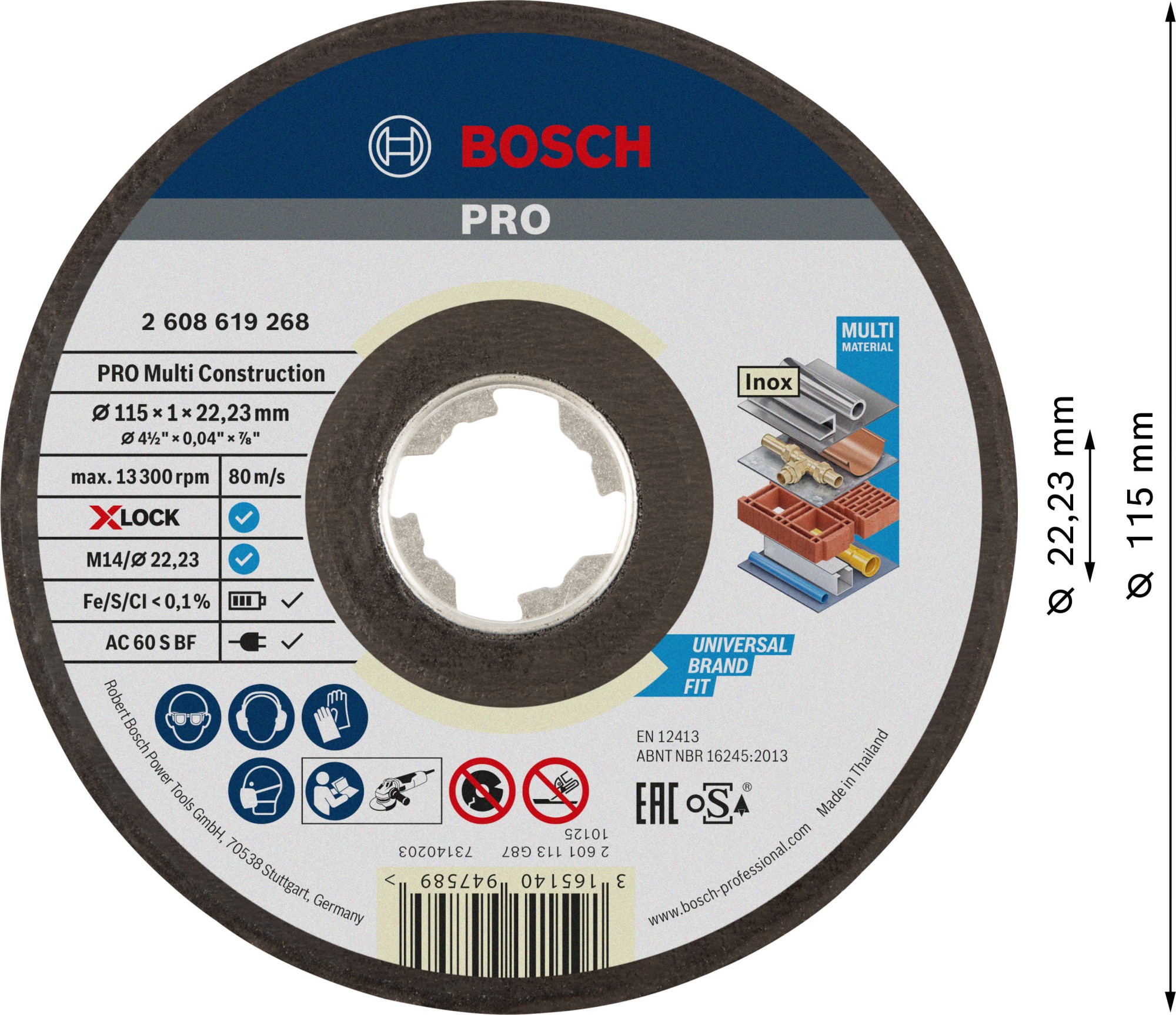 Disco de corte PRO Multi Material X-Lock, 115 x 1 x 22,23 mm