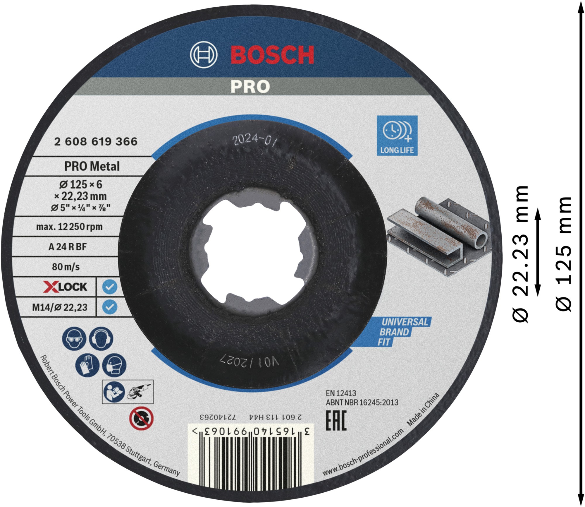 Disco de desbaste abrasivo PRO Metal, 125 x 6 x 22,23 mm, X-Lock