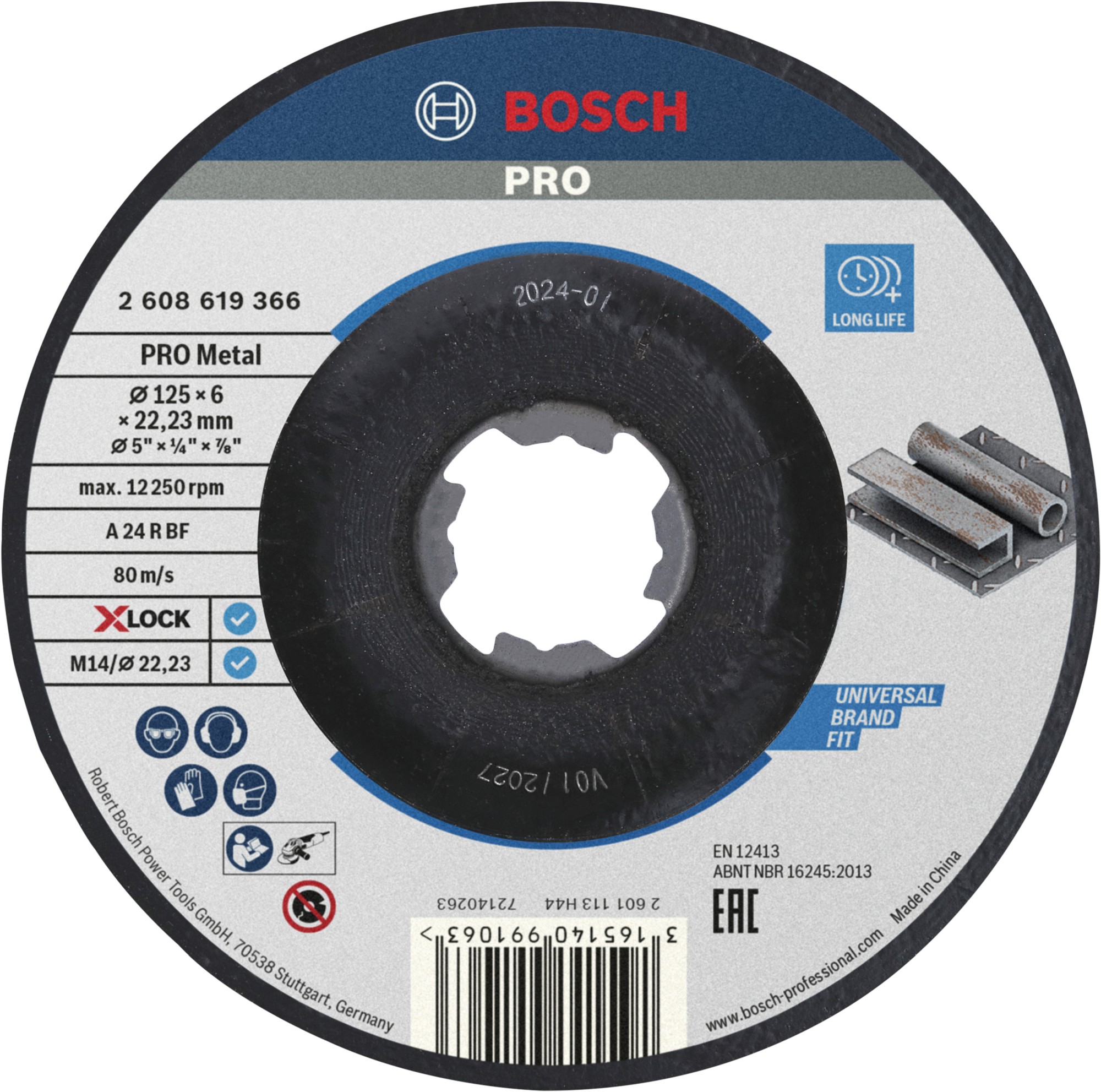 Disco de desbaste abrasivo PRO Metal, 125 x 6 x 22,23 mm, X-Lock