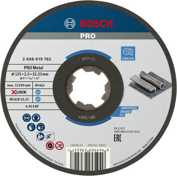 Disco de corte abrasivo PRO Metal, 125 x 2,5 x 22,23 mm, X-Lock, recto