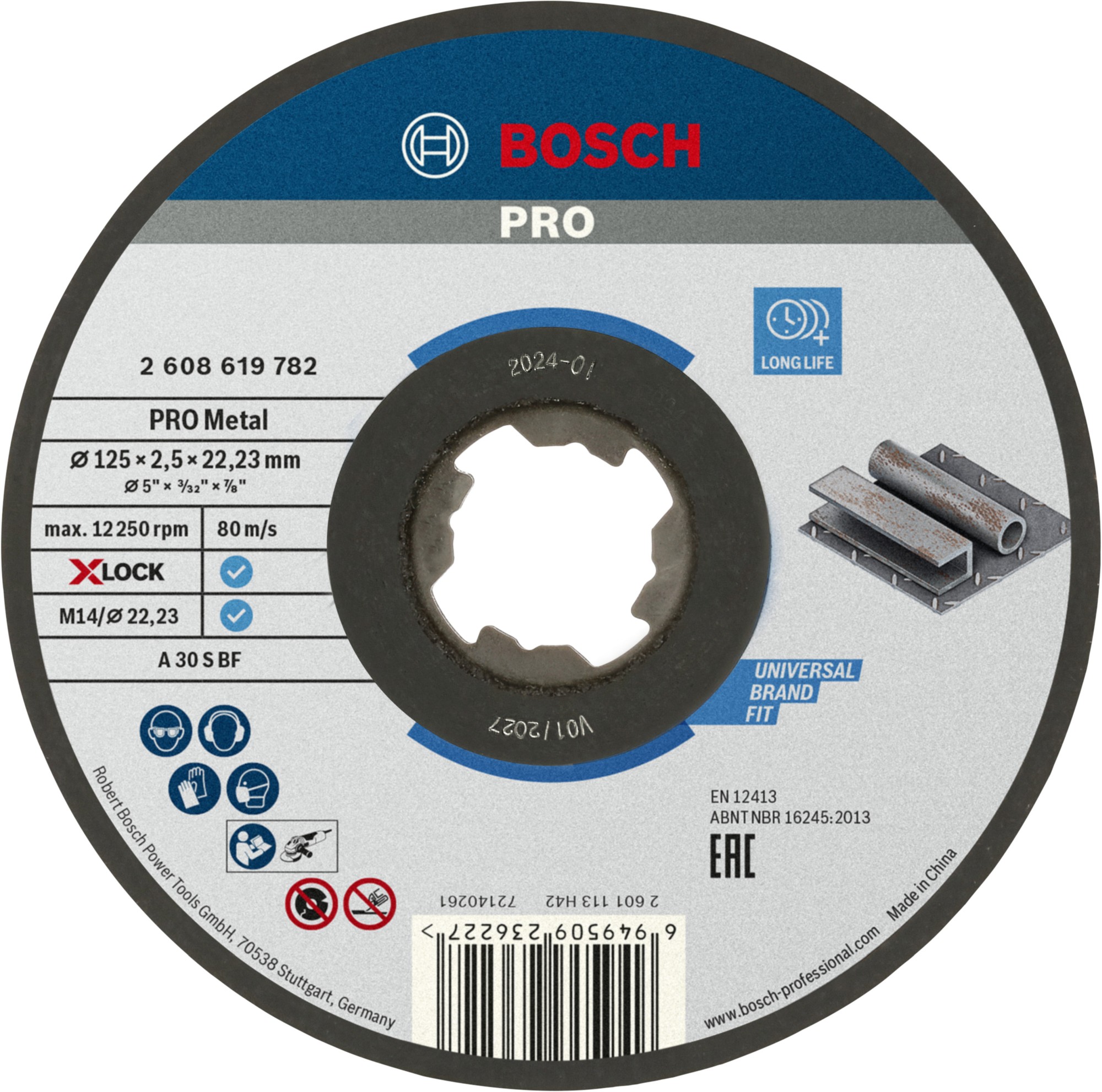 Disco de corte abrasivo PRO Metal, 125 x 2,5 x 22,23 mm, X-Lock, recto
