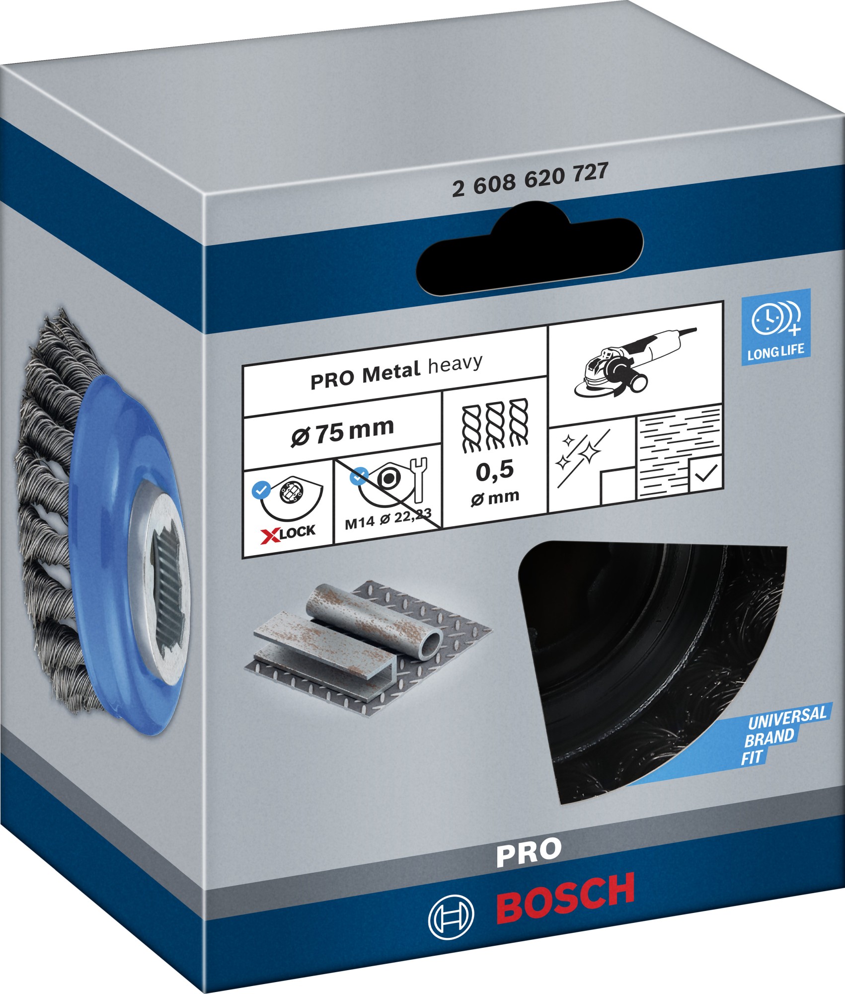 Cepillo de vaso PRO Metal heavy X-Lock, 75 x 0,5 mm