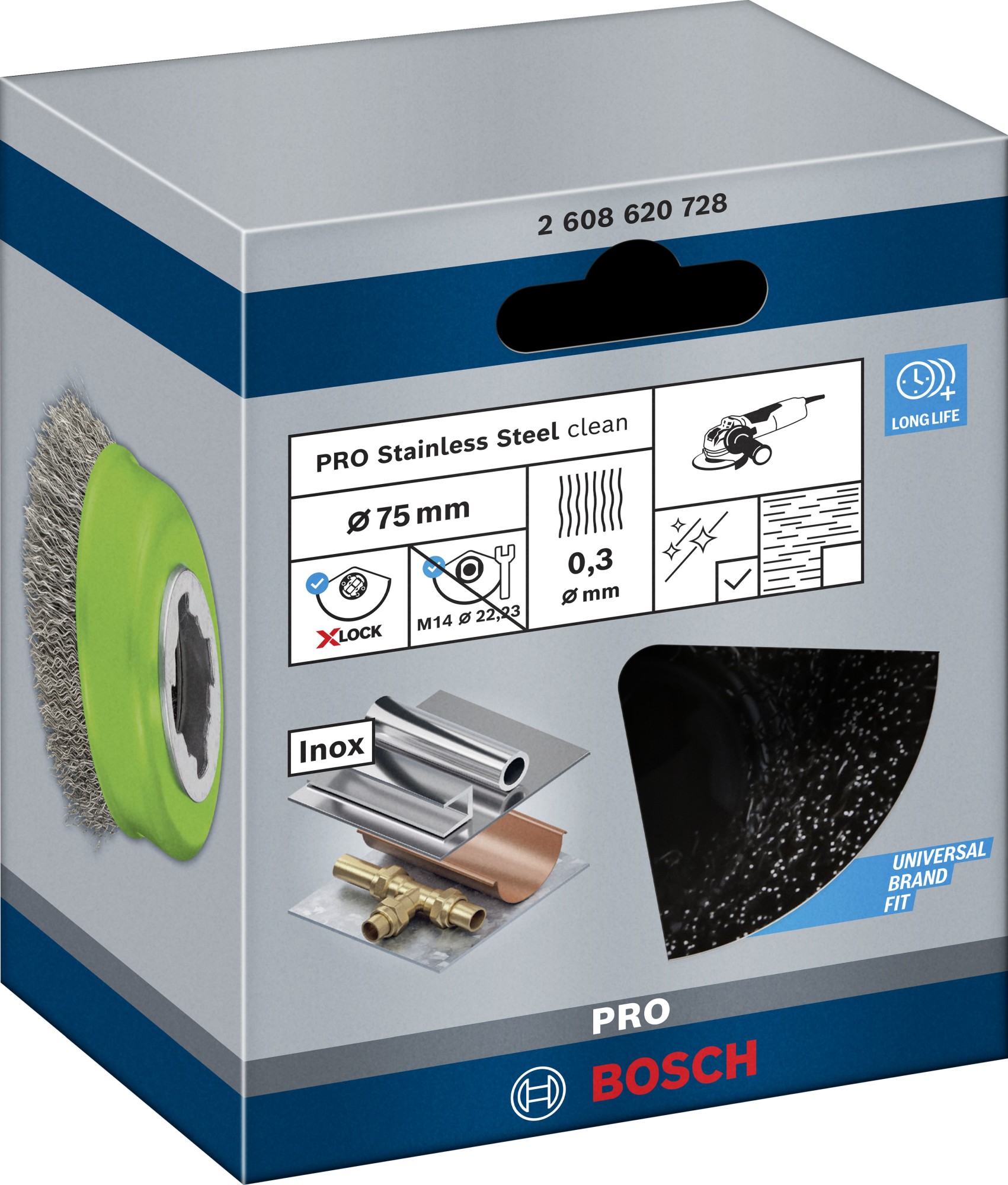 Cepillo de vaso PRO Stainless Steel clean X-Lock, 75 x 0,3 mm