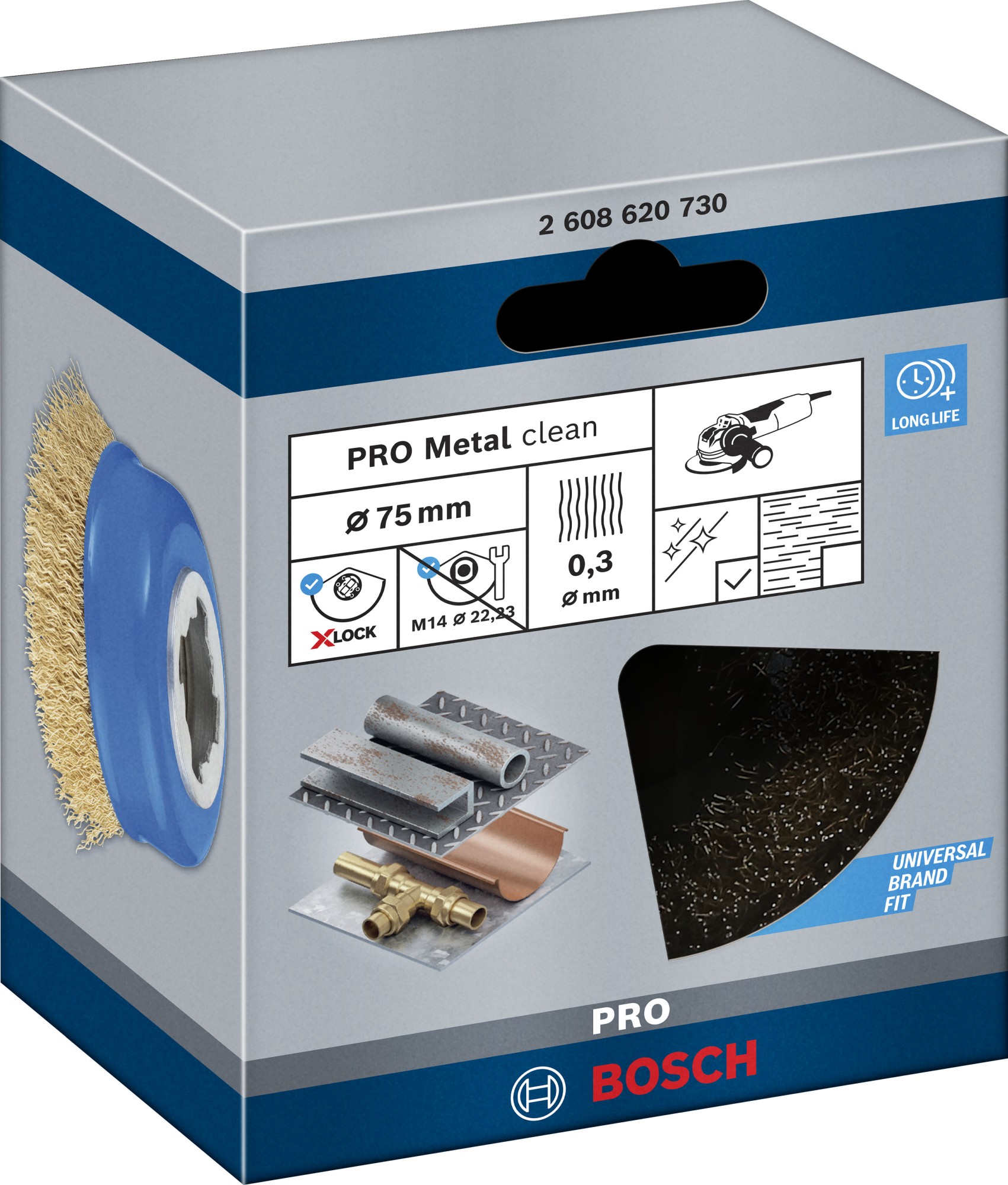 Cepillo de vaso PRO Metal clean, 75 x 0,30 mm, X-Lock