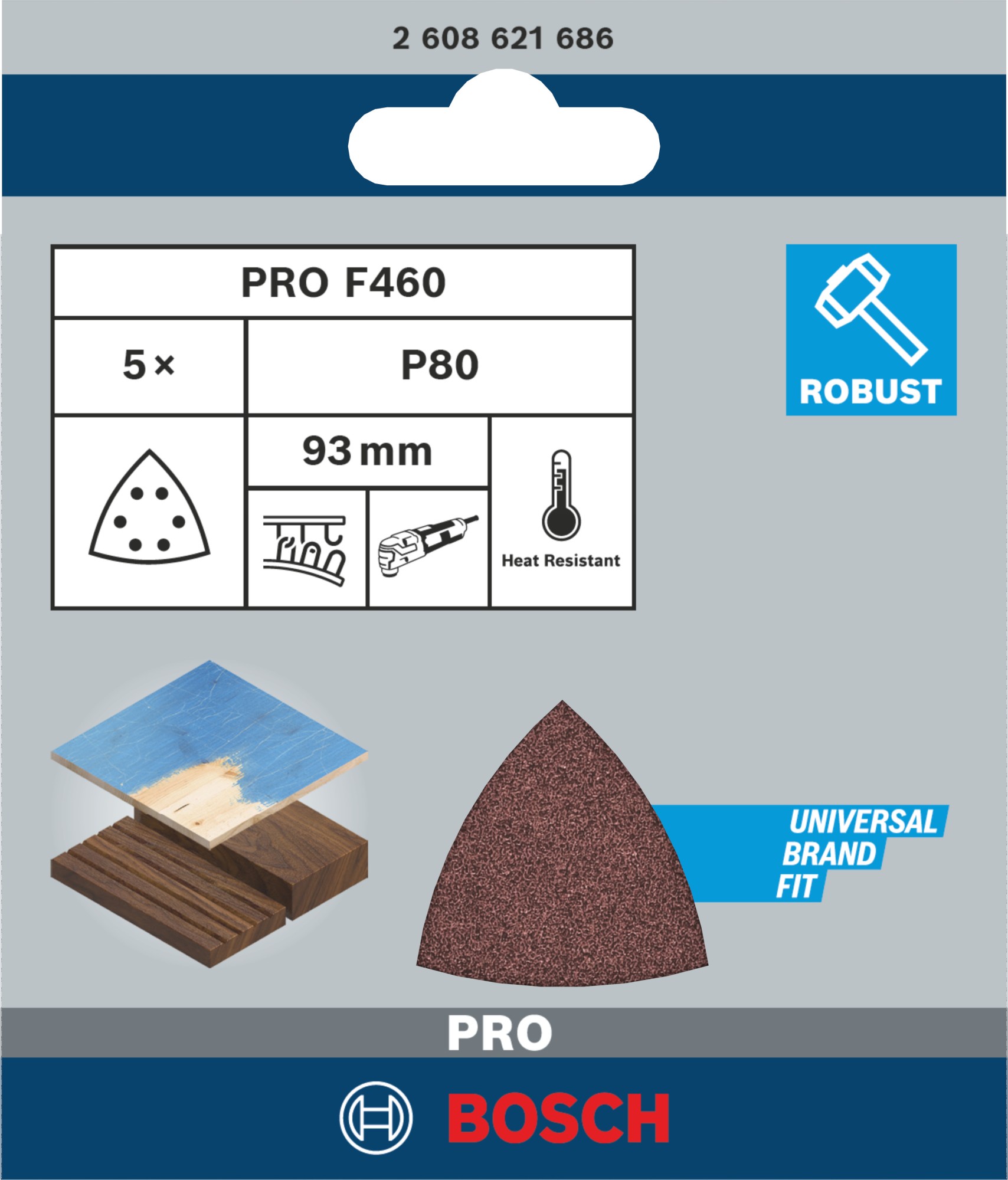 Hoja de lija PRO F460, 93 x 93 mm, G80, 5 unidades