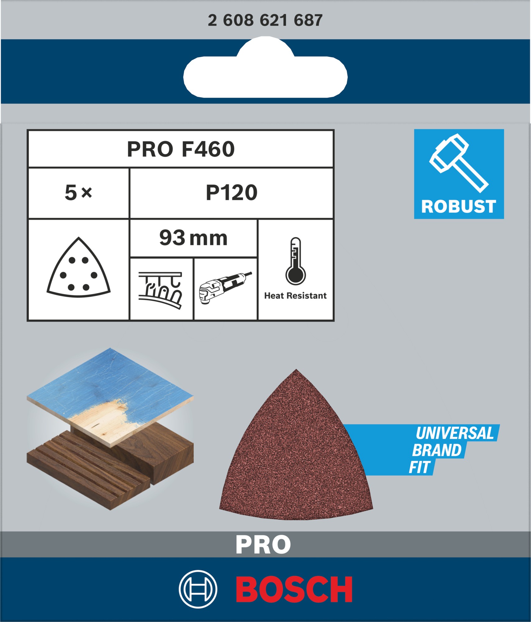 Hoja de lija PRO F460, 93 x 93 mm, G120, 5 unidades