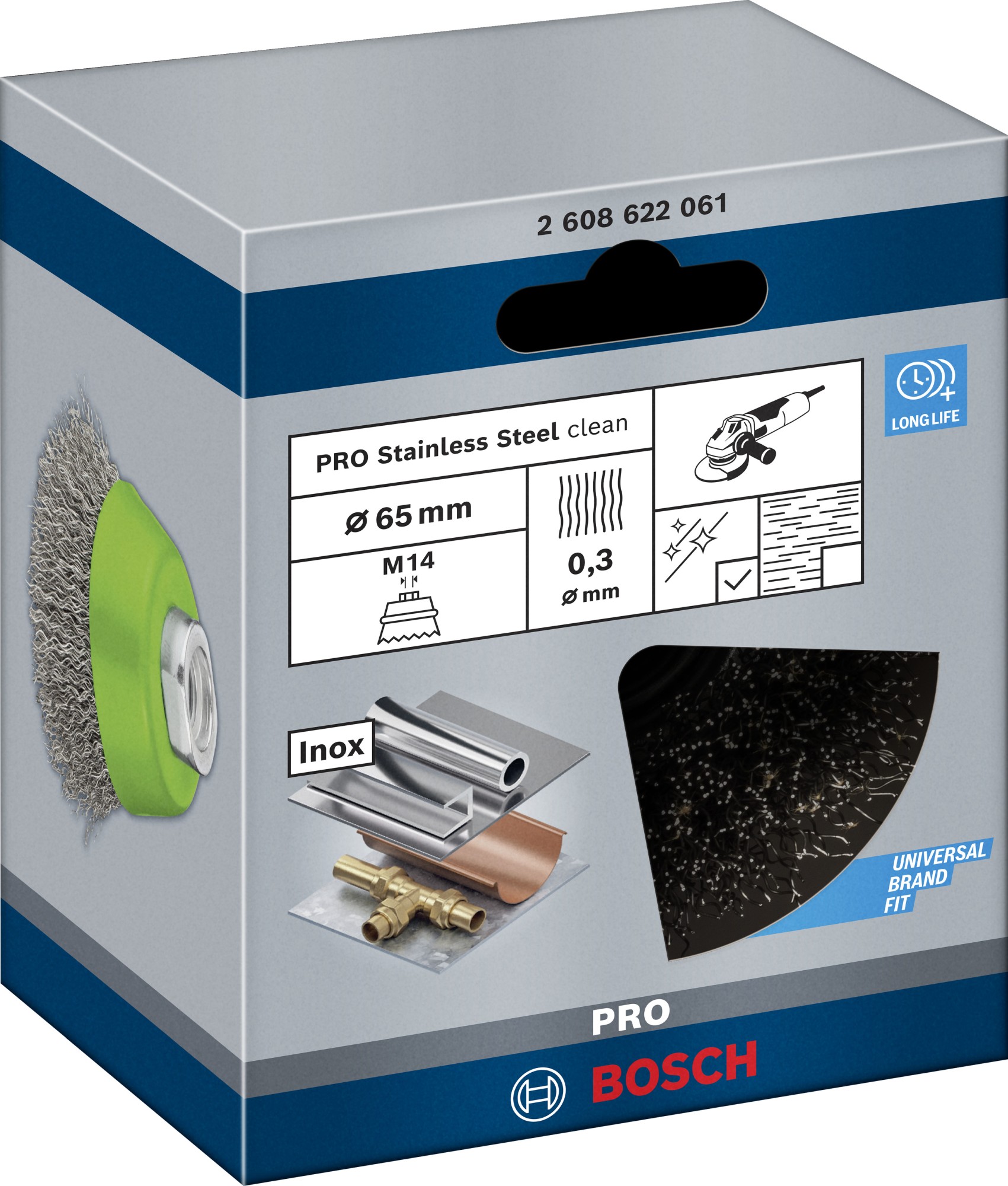 Cepillo de vaso PRO Stainless Steel clean, 65 x 0,3 mm, rosca