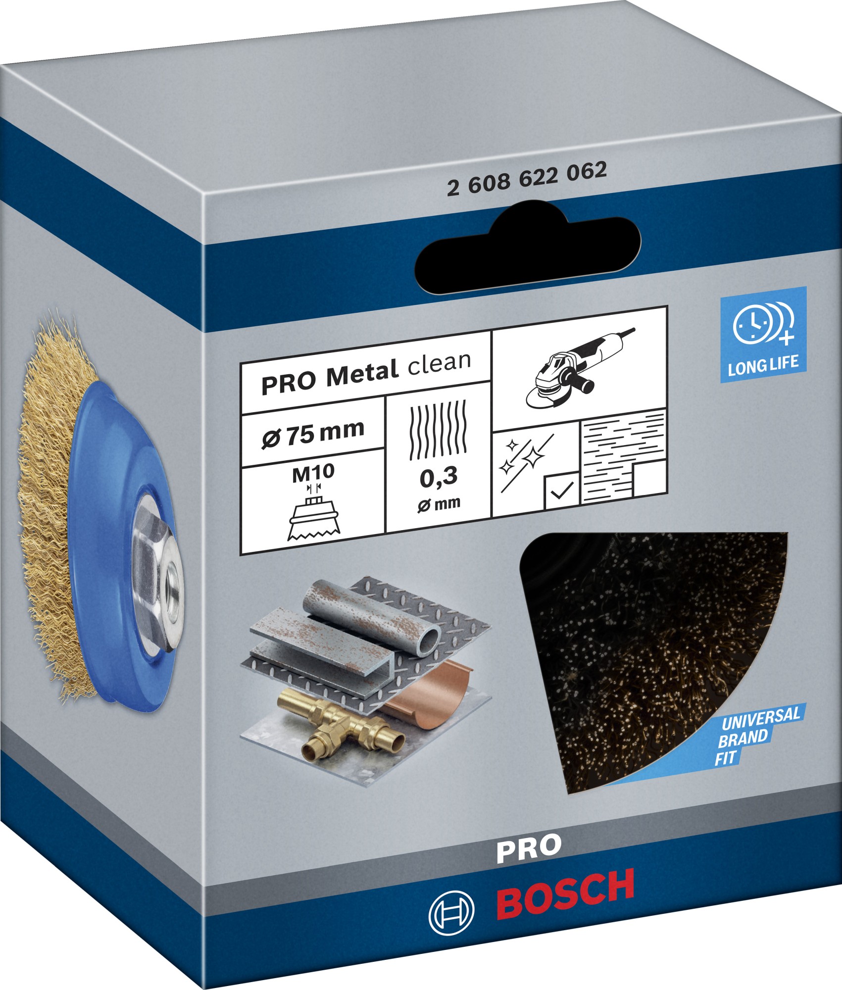 Cepillo de vaso PRO Metal clean, 75 x 0,3 mm, rosca