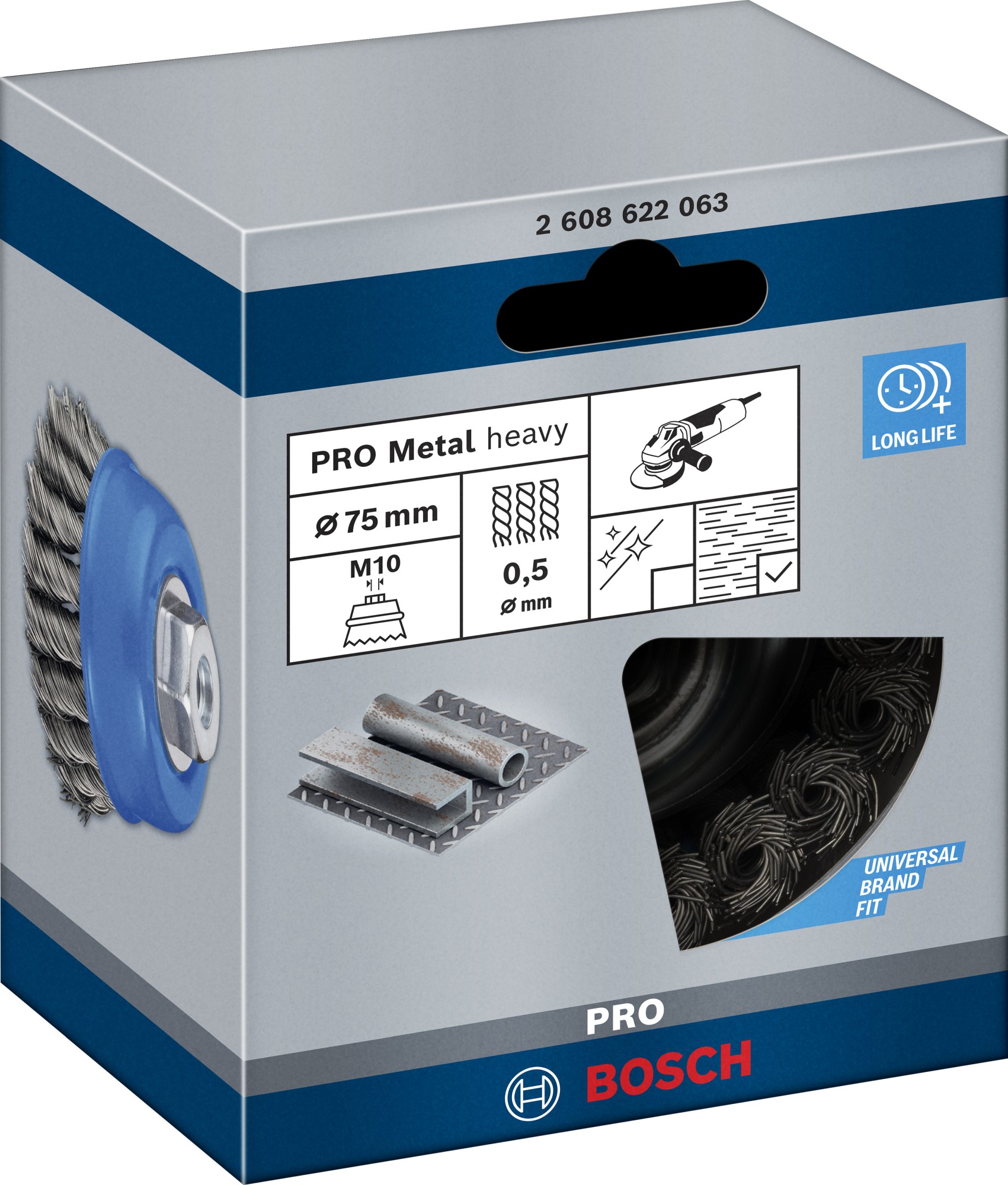 Cepillo de vaso PRO Metal heavy, 75 x 0,5 mm, rosca