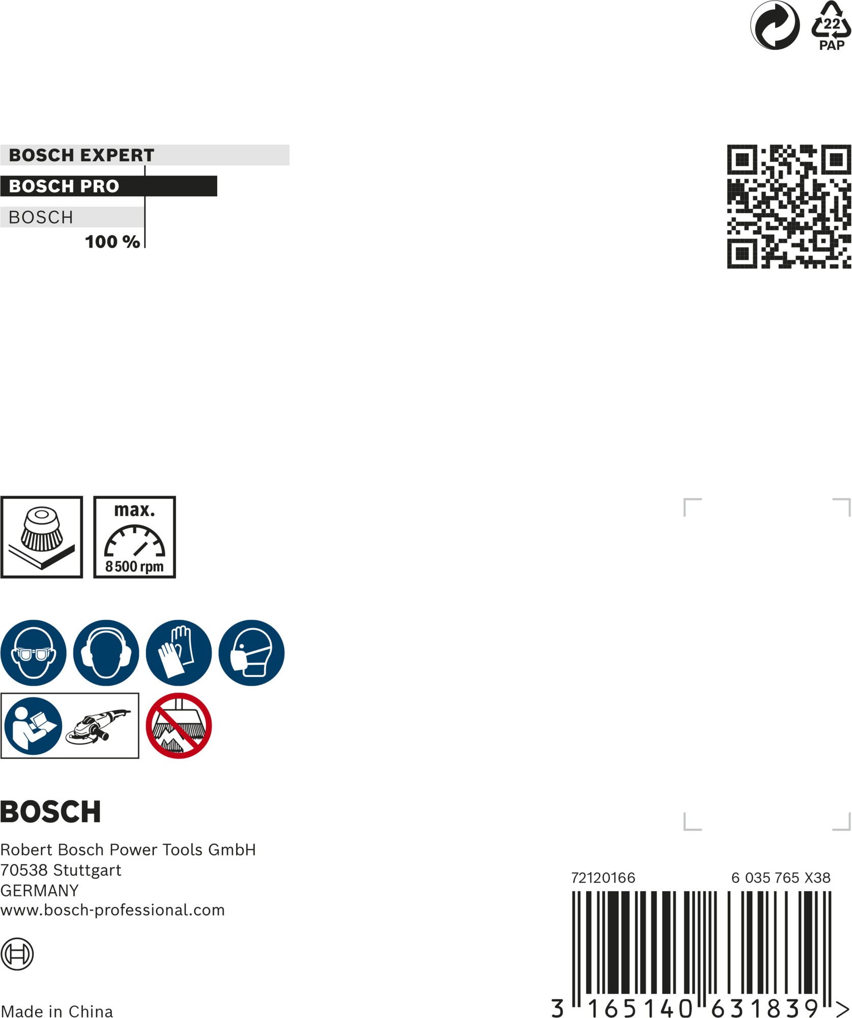 Cepillo de vaso PRO Stainless Steel clean, 100 x 0,3 mm, rosca