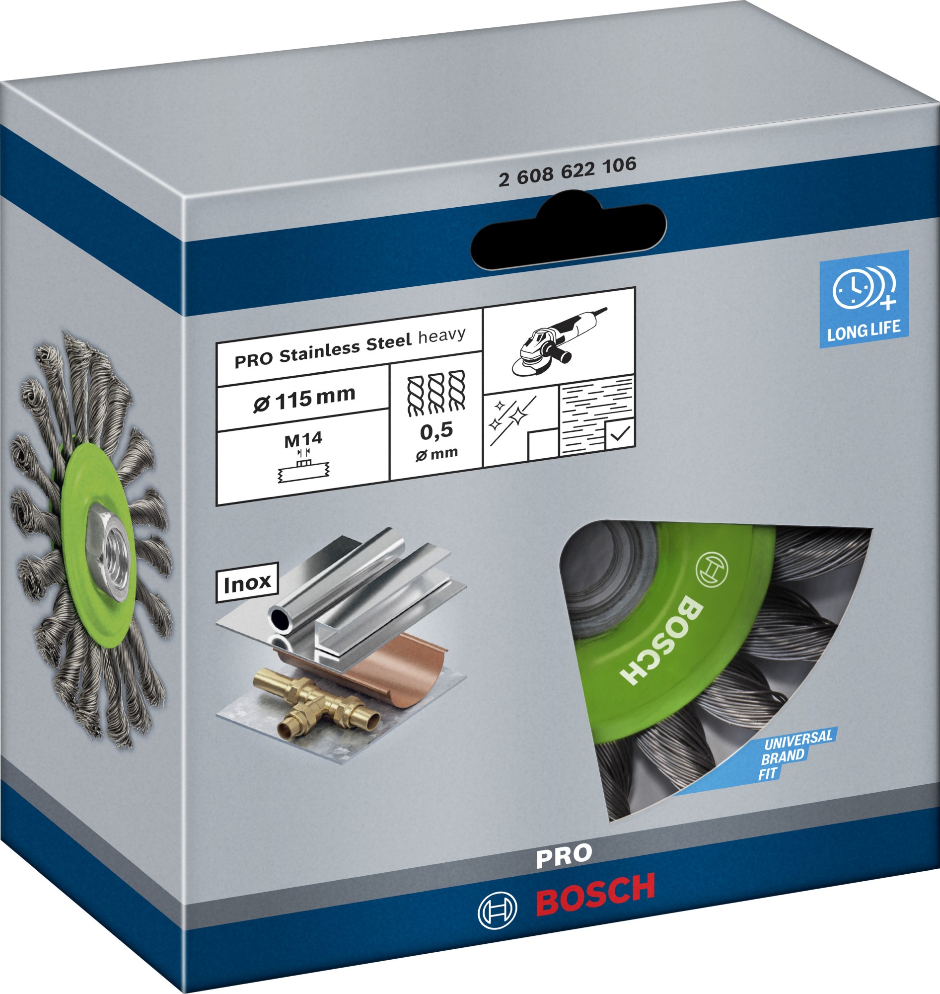 Disco de alambre PRO Stainless Steel heavy, 115 x 0,5 mm, rosca