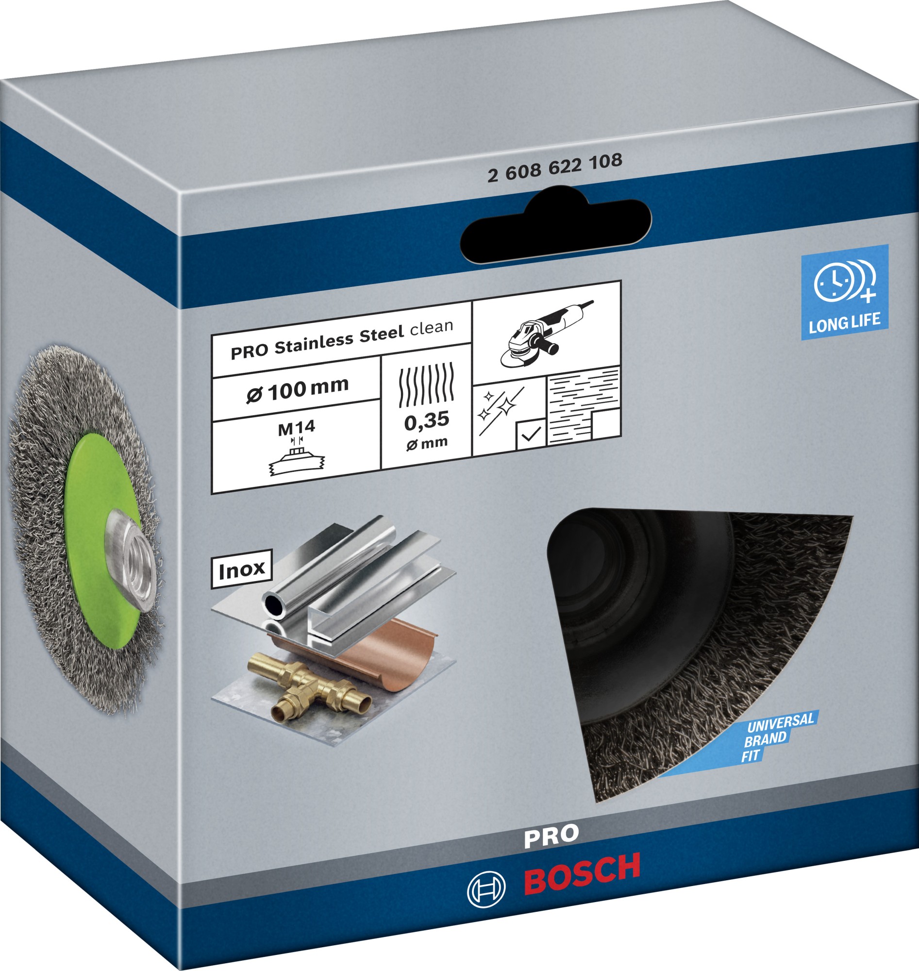 Cepillo cónico PRO Stainless Steel clean, 100 x 0,35 mm, rosca