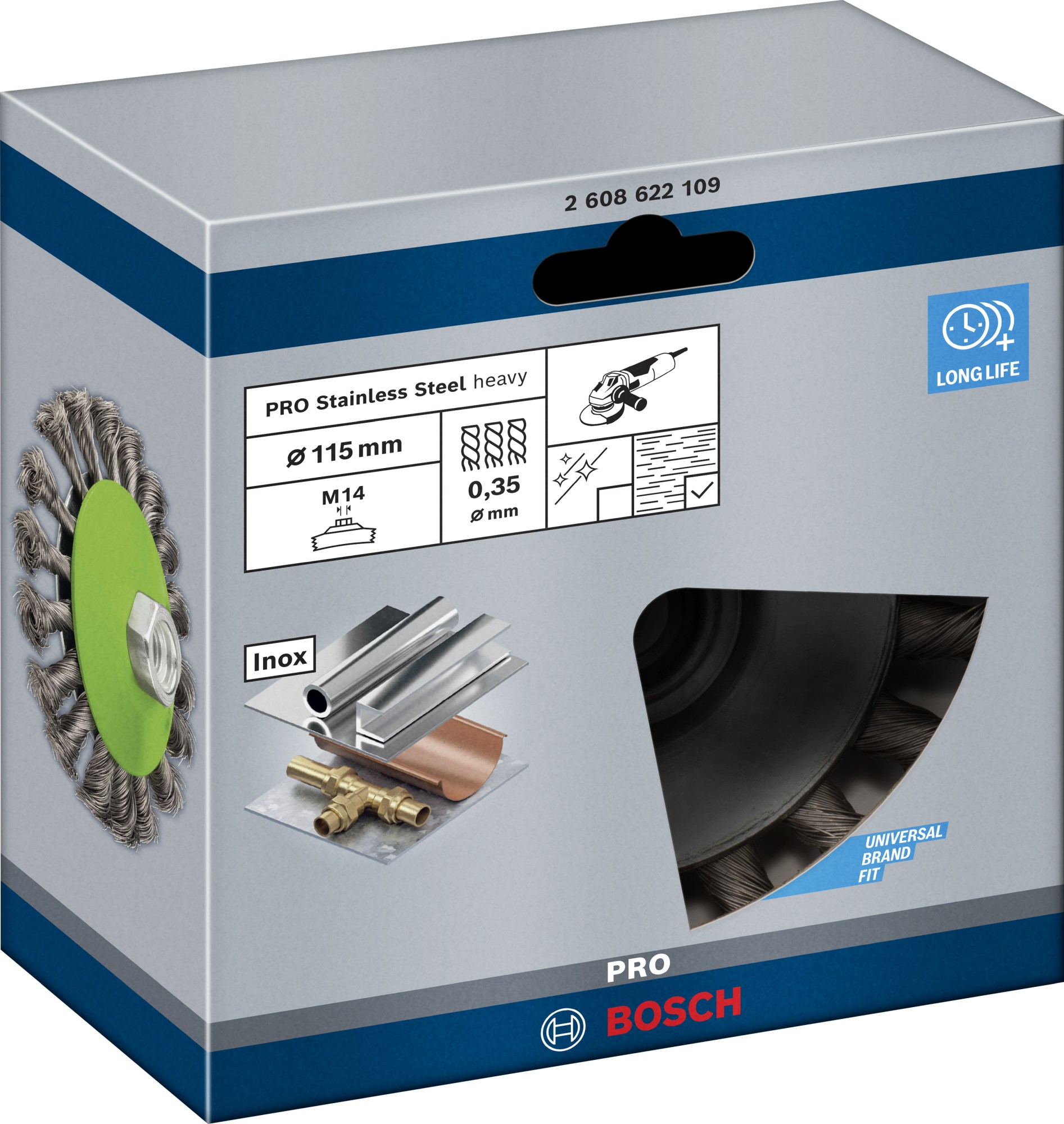 Cepillo cónico PRO Stainless Steel heavy, 115 x 0,35 mm, rosca