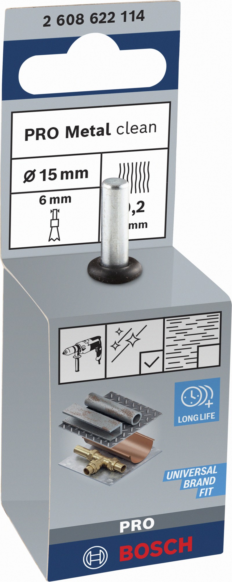 Cepillo de acabado PRO Metal clean, vástago de inserción recto, 15 x 0,2 mm
