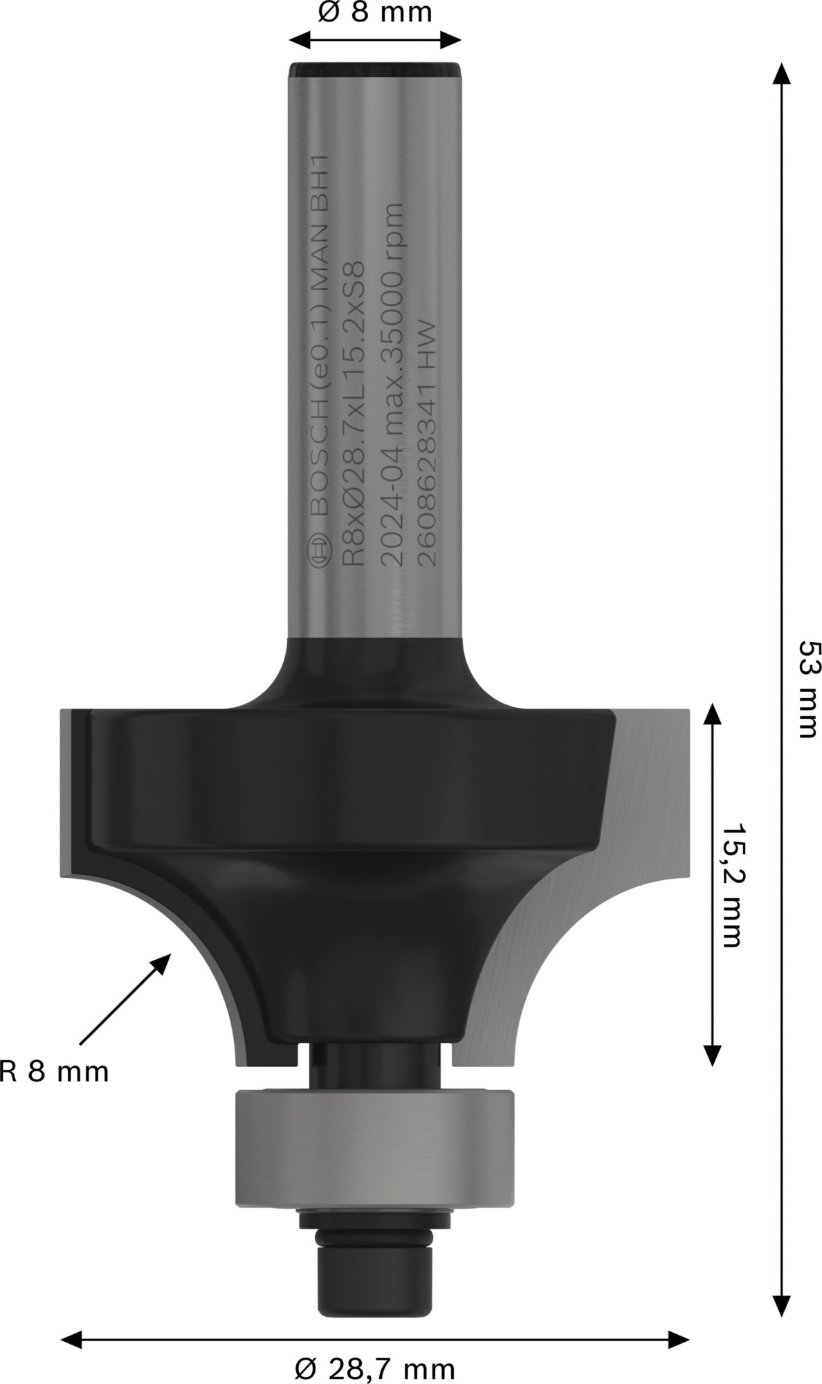 Broca fresadora para redondeo PRO, R 8, vástago de 8 mm