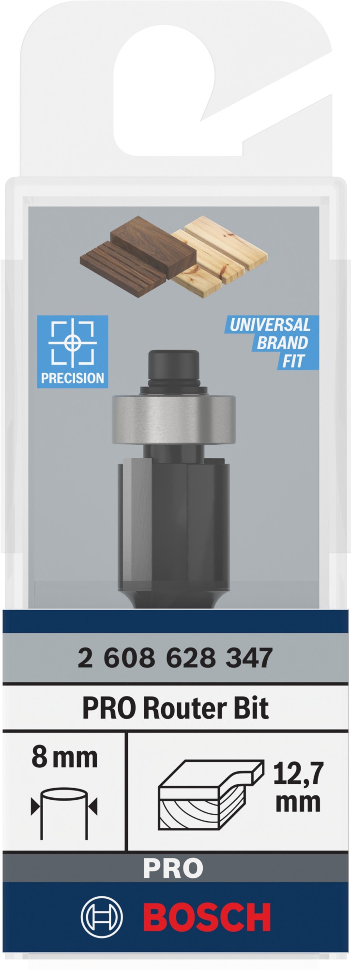 Broca fresadora de recorte al ras PRO con cojinete inferior, Ø 12,7 x L 13, vástago de 8 mm
