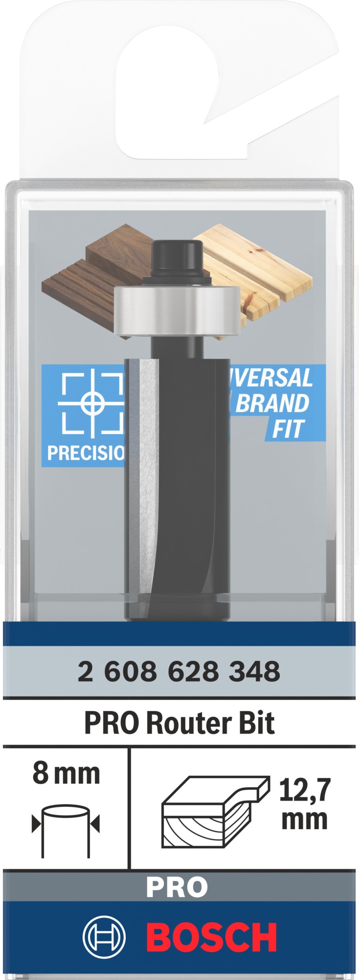 Broca fresadora de recorte al ras PRO con cojinete inferior, Ø 12,7 x L 25,4, vástago de 8 mm