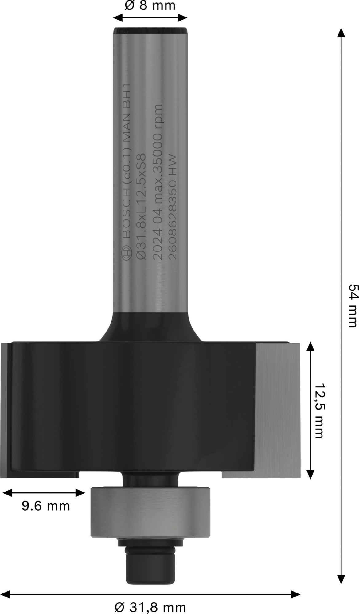 Broca fresadora PRO para rebajes, 9,6 mm, vástago de 8 mm