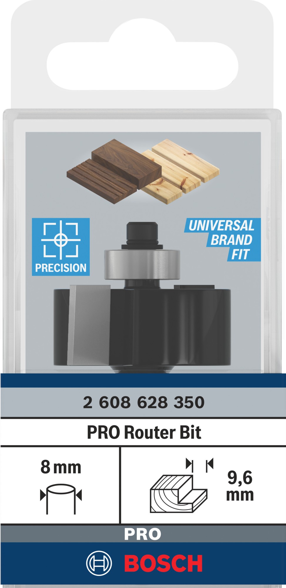 Broca fresadora PRO para rebajes, 9,6 mm, vástago de 8 mm