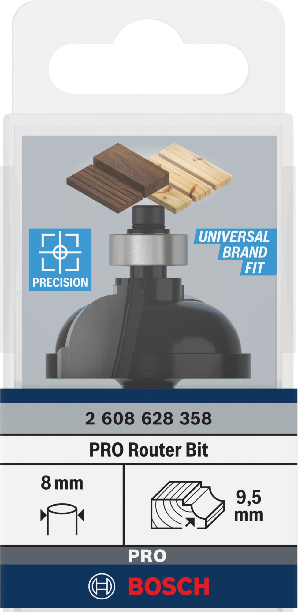 Broca fresadora PRO para moldura cóncava clásica, R 9,5, vástago de 8 mm