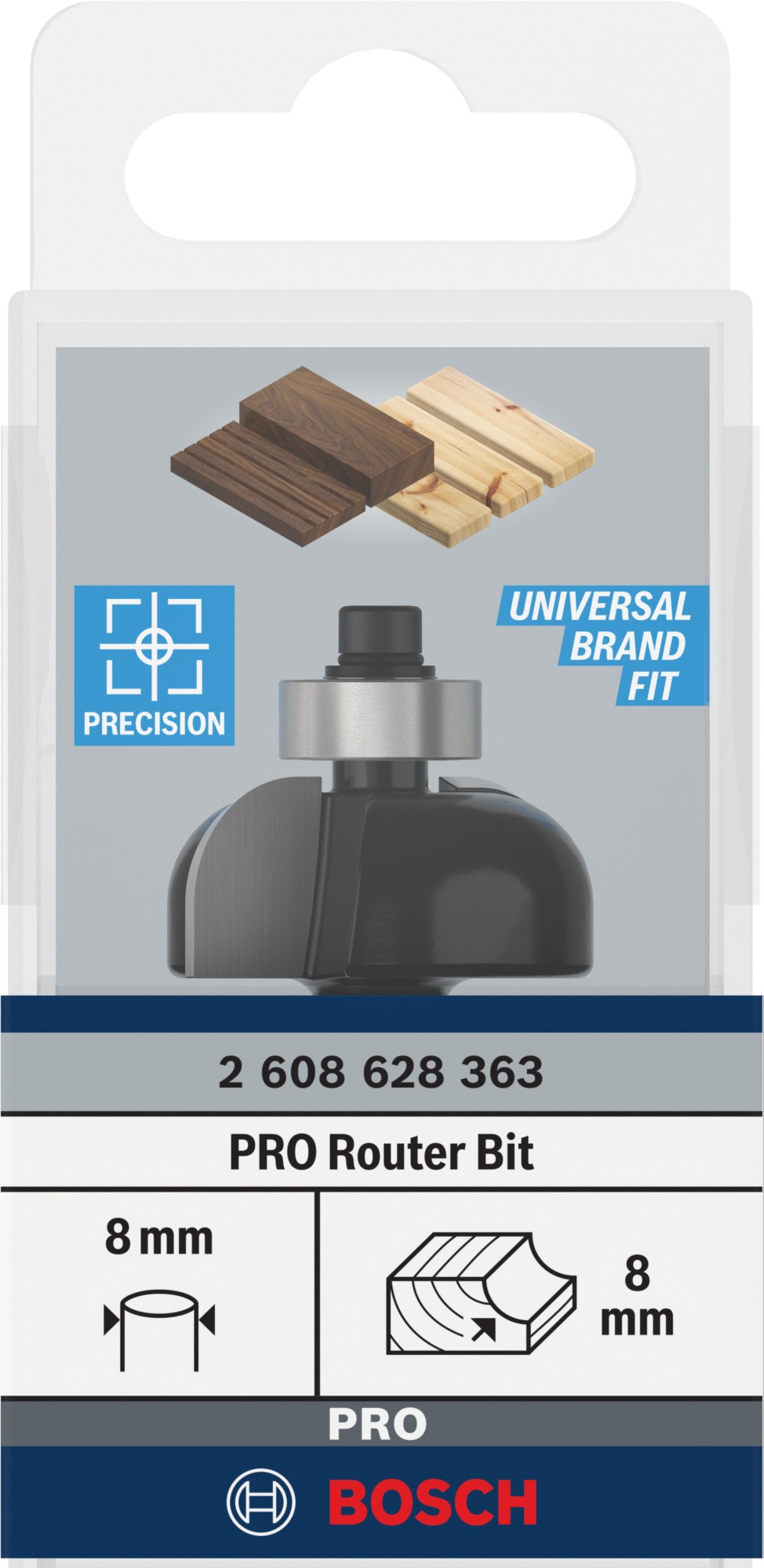 Broca fresadora PRO para moldura cóncava, R 8, vástago de 8 mm