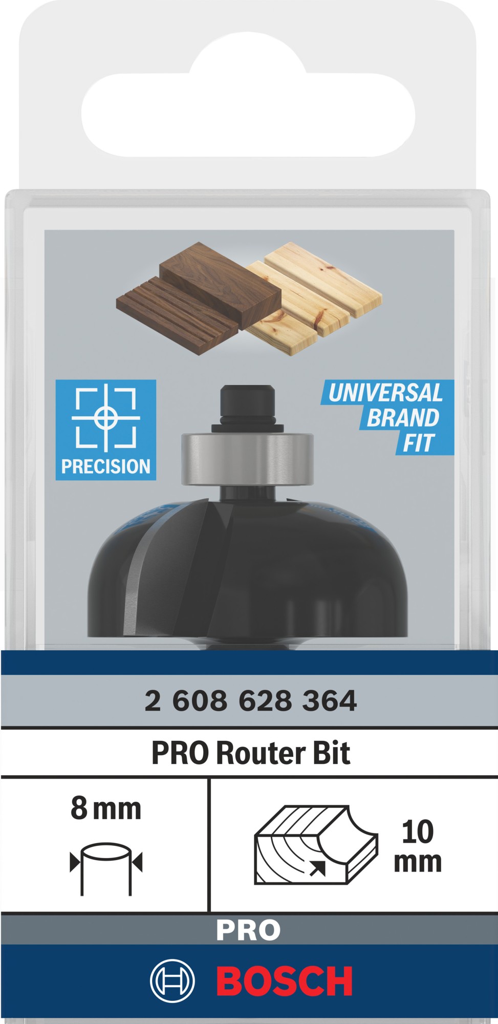 Broca fresadora PRO para moldura cóncava, R 10, vástago de 8 mm