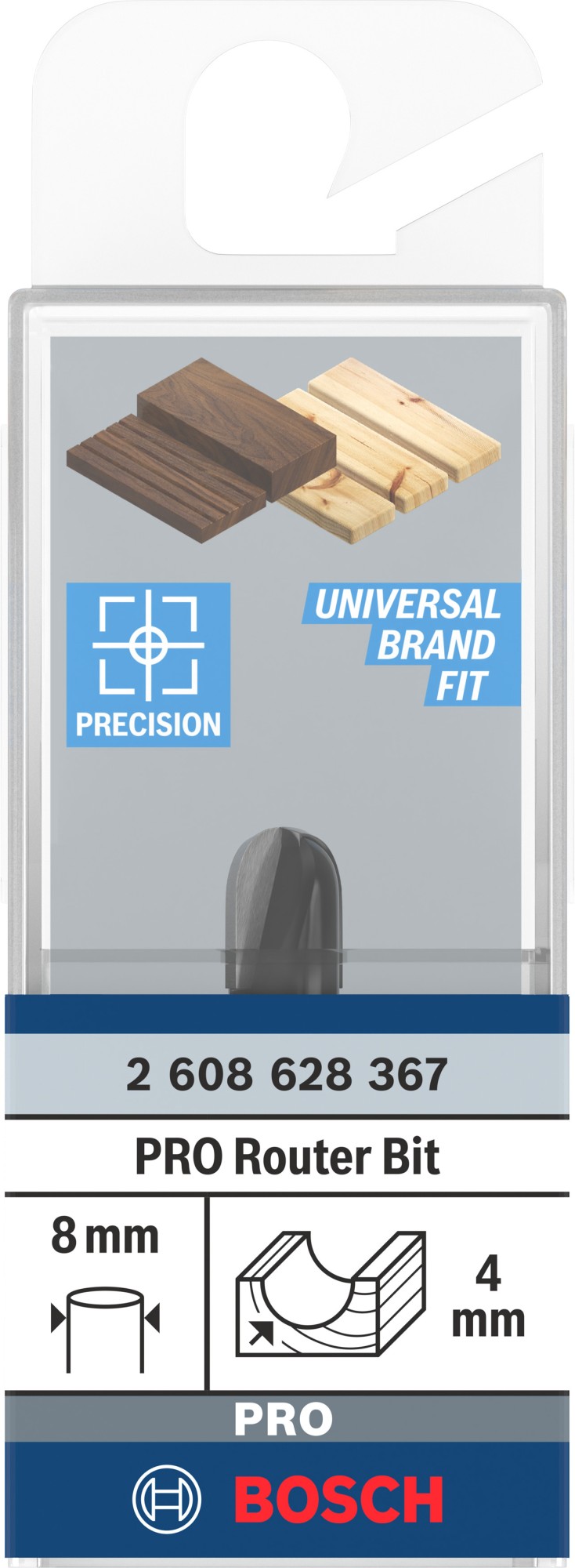 Broca fresadora PRO para molduras de media caña, R 4, vástago de 8 mm