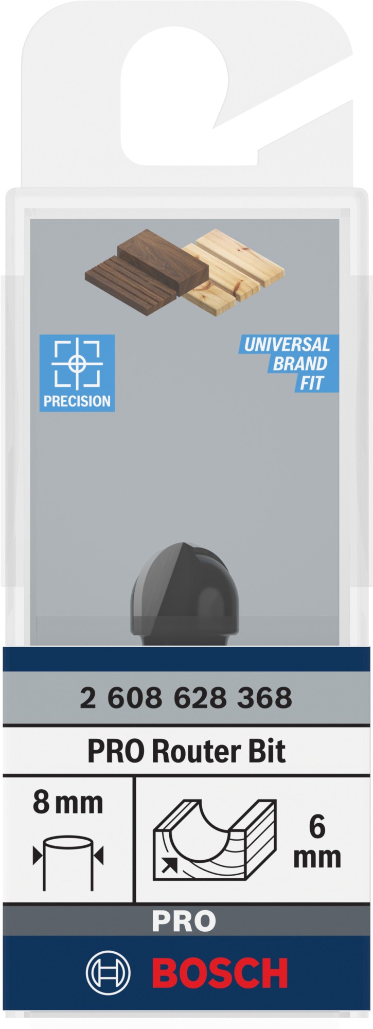 Broca fresadora PRO para molduras de media caña, R 6, vástago de 8 mm