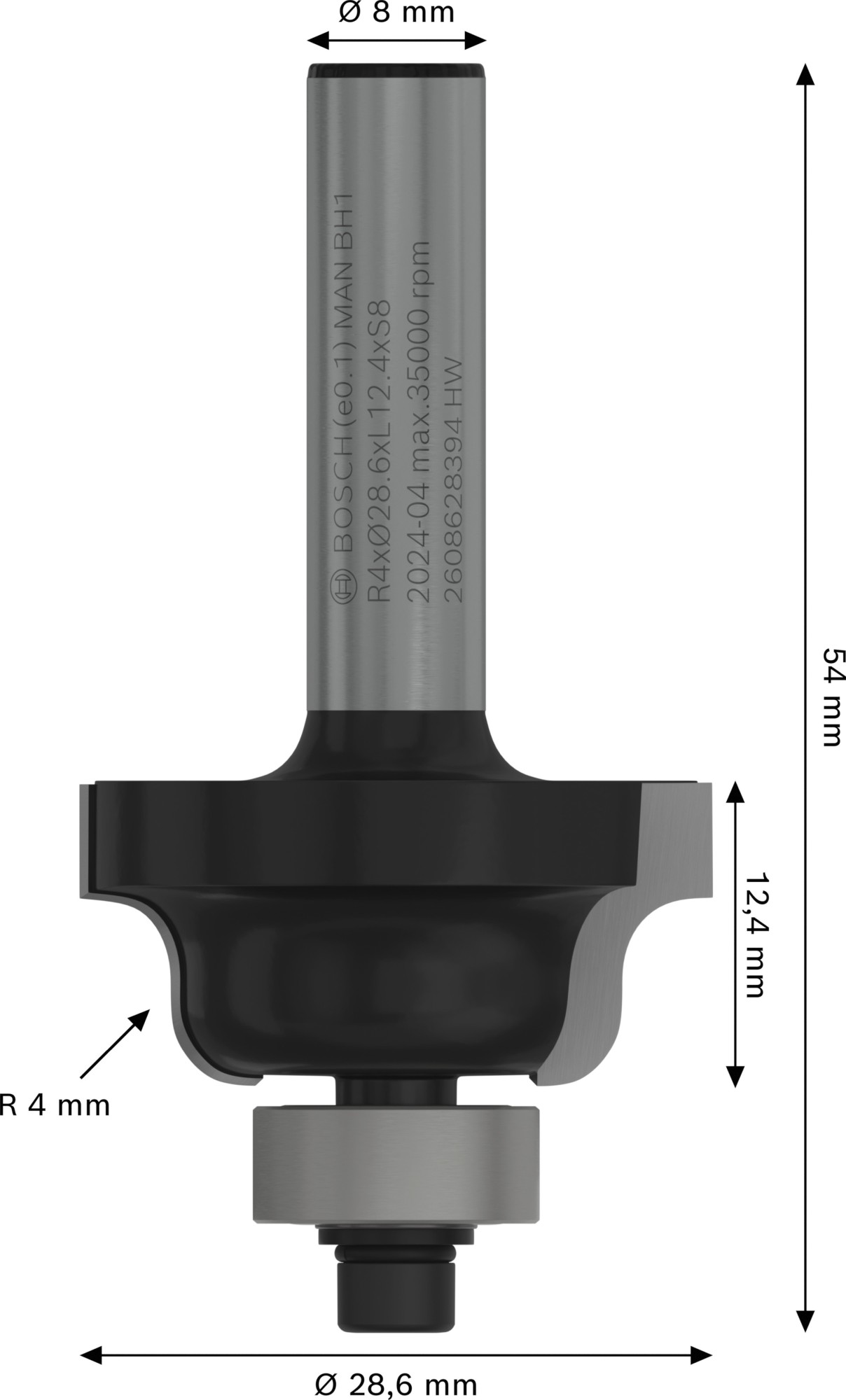 Broca fresadora romana conopial PRO; R 4, vástago de 8 mm