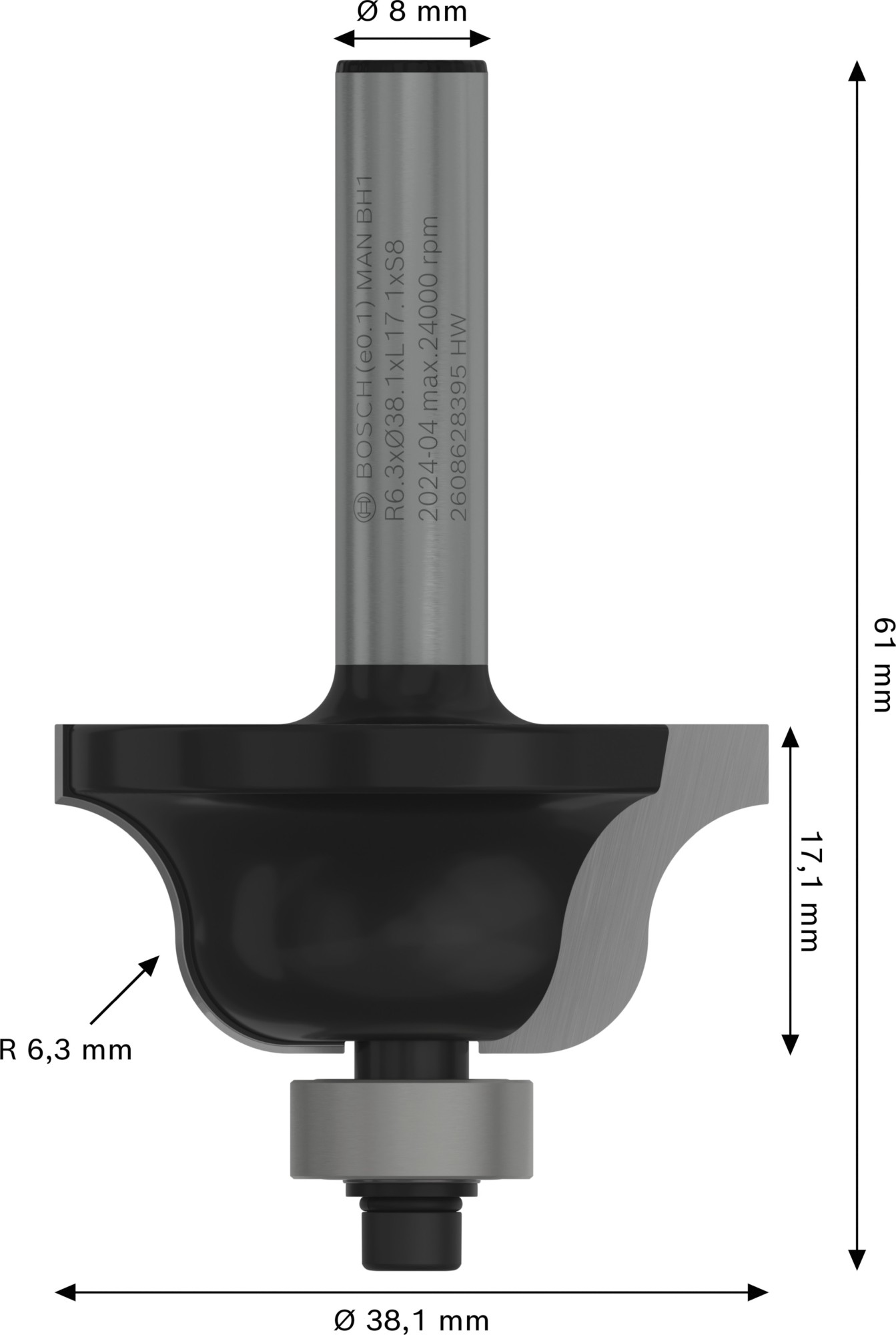 Broca fresadora romana conopial PRO; R 6,3, vástago de 8 mm