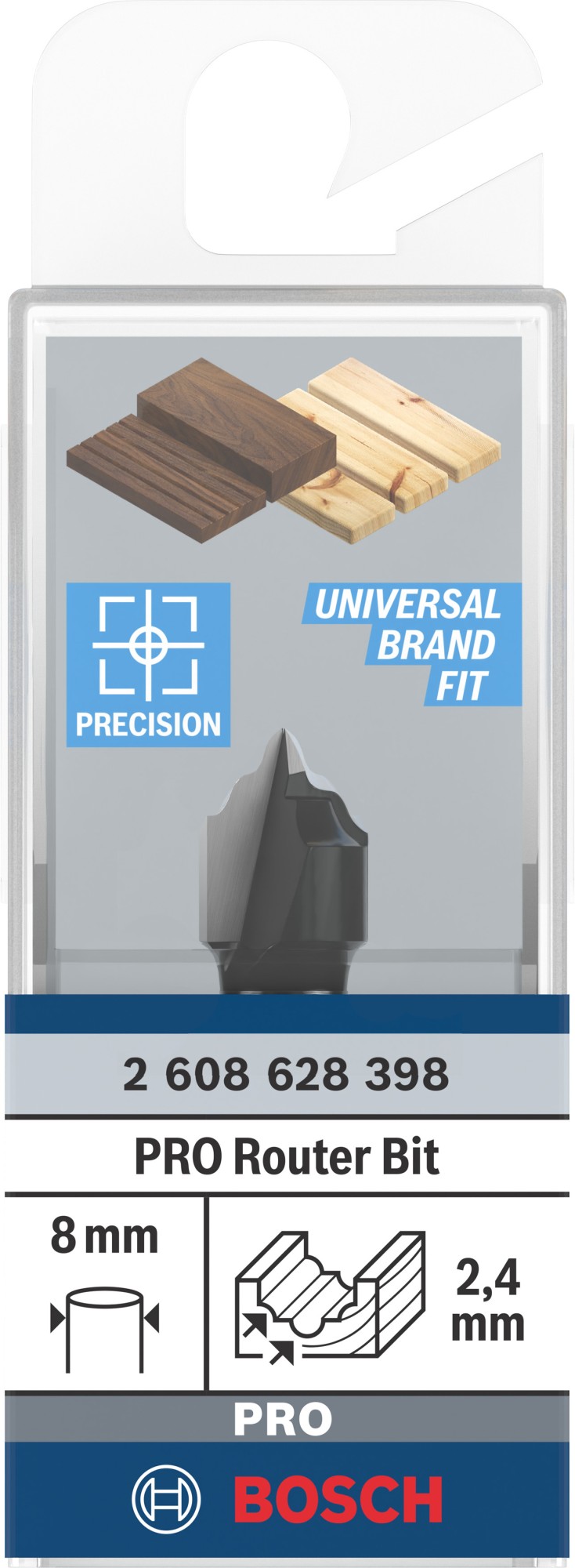 Broca fresadora PRO para ranura de moldura cóncava y cordón R 2,4, vástago de 8 mm